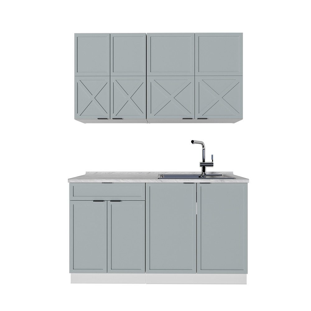 Vicco Küchenzeile Fame-Line, Hellblau-grau/Weiß/Weiß, 140 cm günstig online kaufen