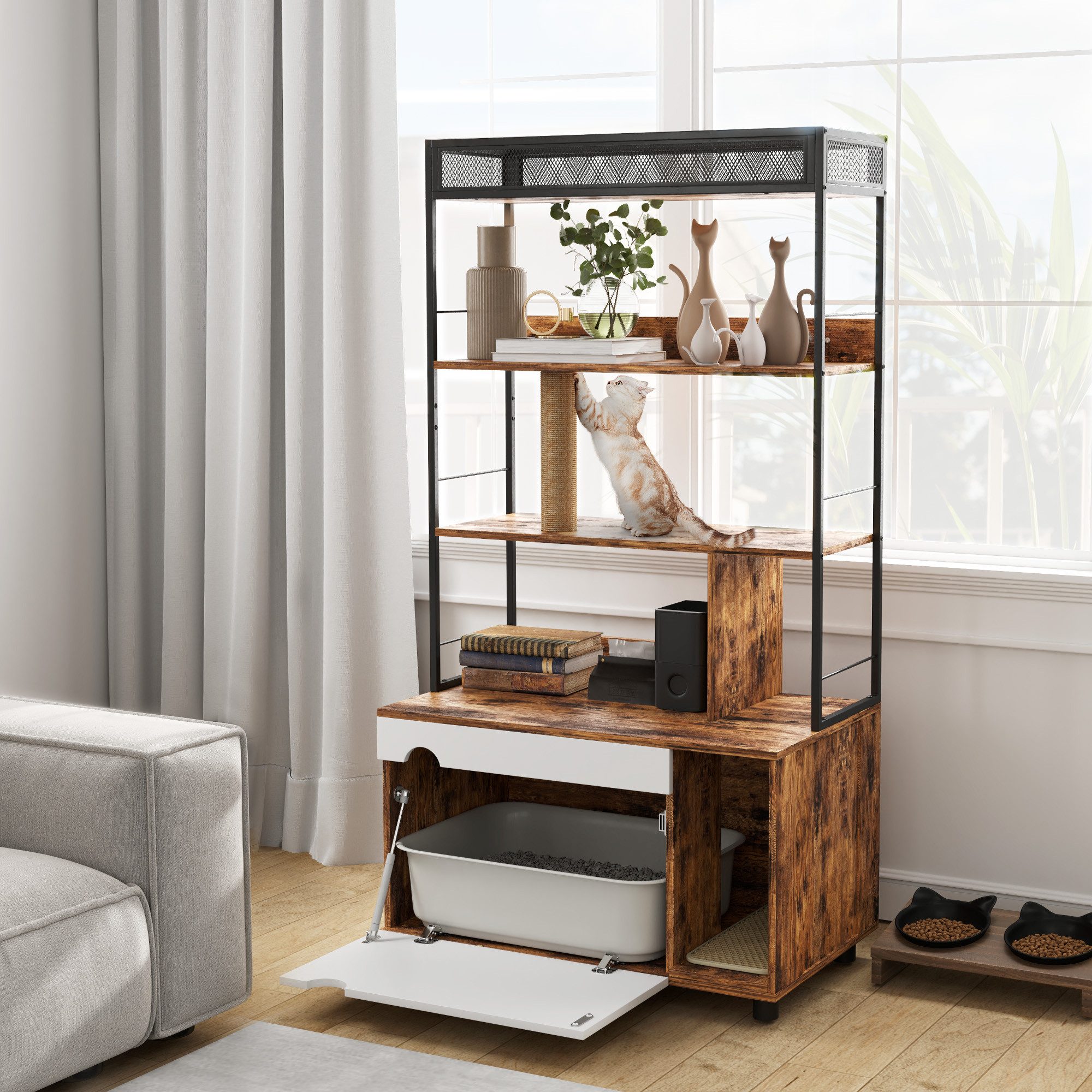 PawHut Tierhaus 2-in-1, mit 3-Ebenen-Regal, Kratzpfosten, günstig online kaufen