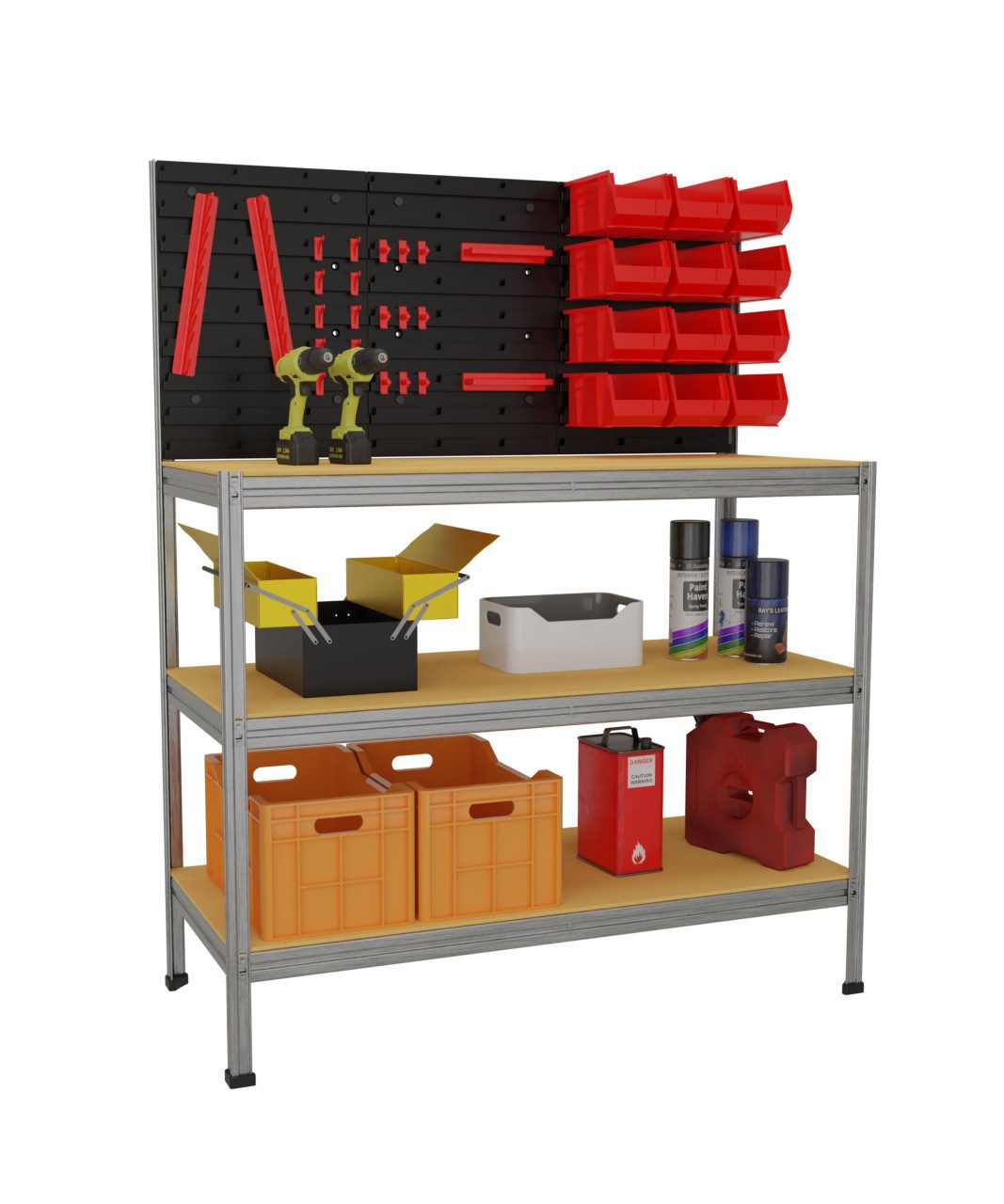 Ar Shelving Schwerlastregal Werkstattregal inkl. Werkzeugwand & Kästen Stahl