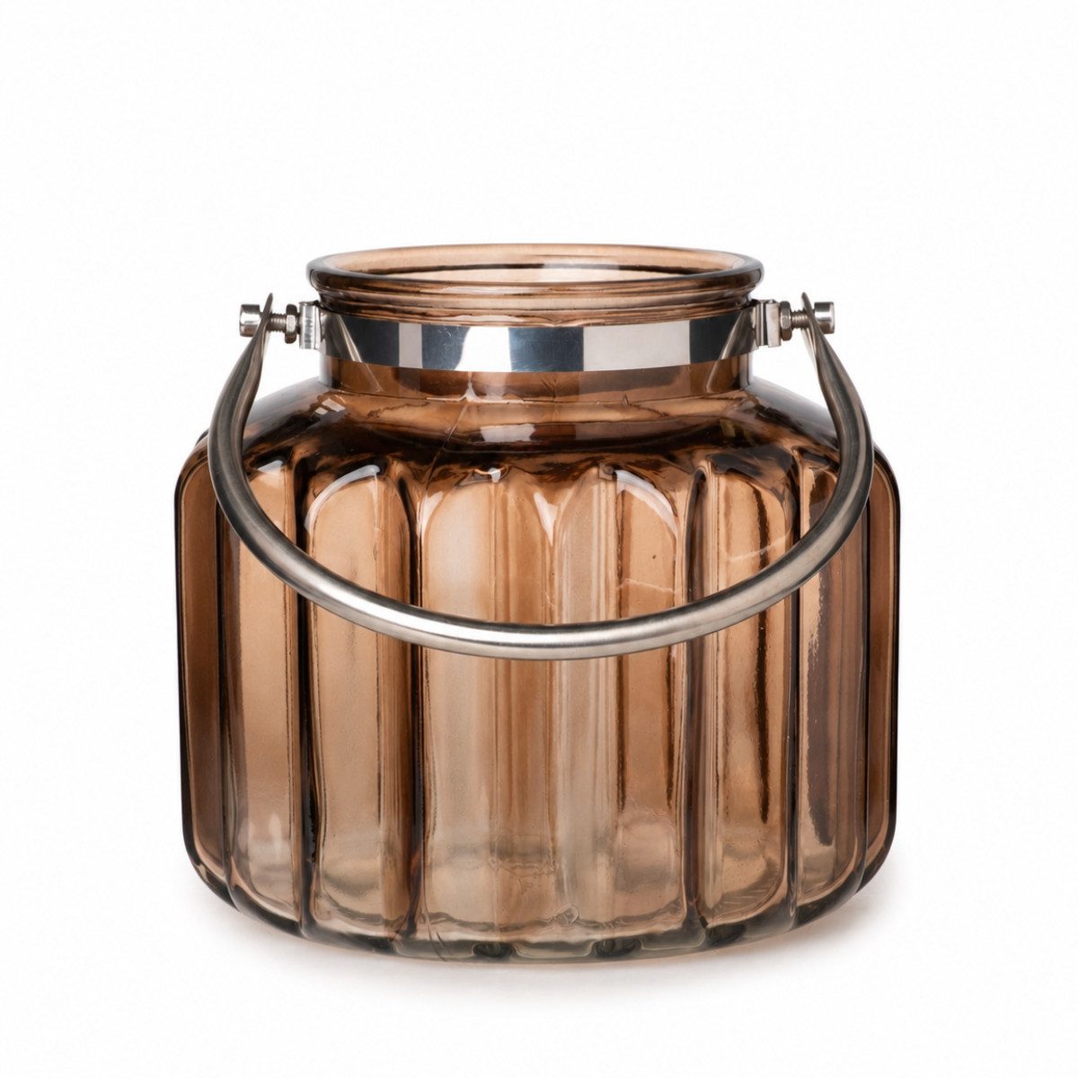 finehomegarden Windlicht Glas-Windlicht mit Henkel Braun Ø 20cm x H 18cm Dekorative Laterne (1 St), für Garten, Terrasse, Balkon und Wohnbereich