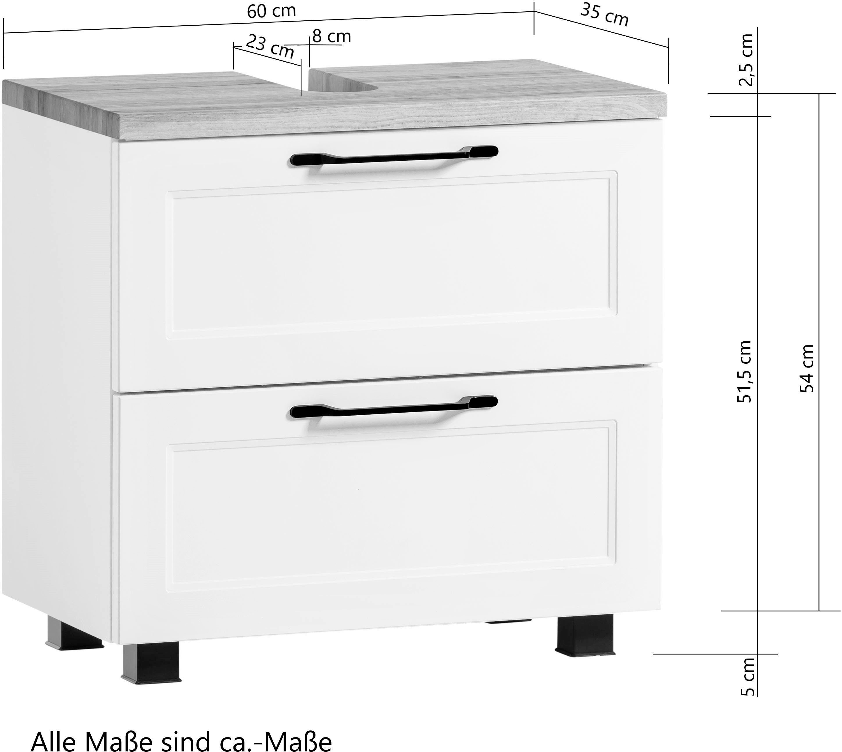 welltime Waschbeckenunterschrank Lana Badmöbel, 2 Schubladen, 60 cm breit