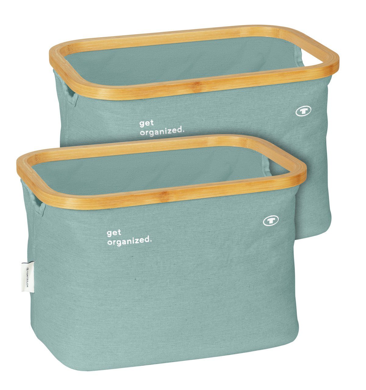 TOM TAILOR HOME Aufbewahrungskorb Set Sage Korb Bad Organizer Boxen (2 St., 2x Aufbewahrungskorb), Bambusrahmen, Faltbar