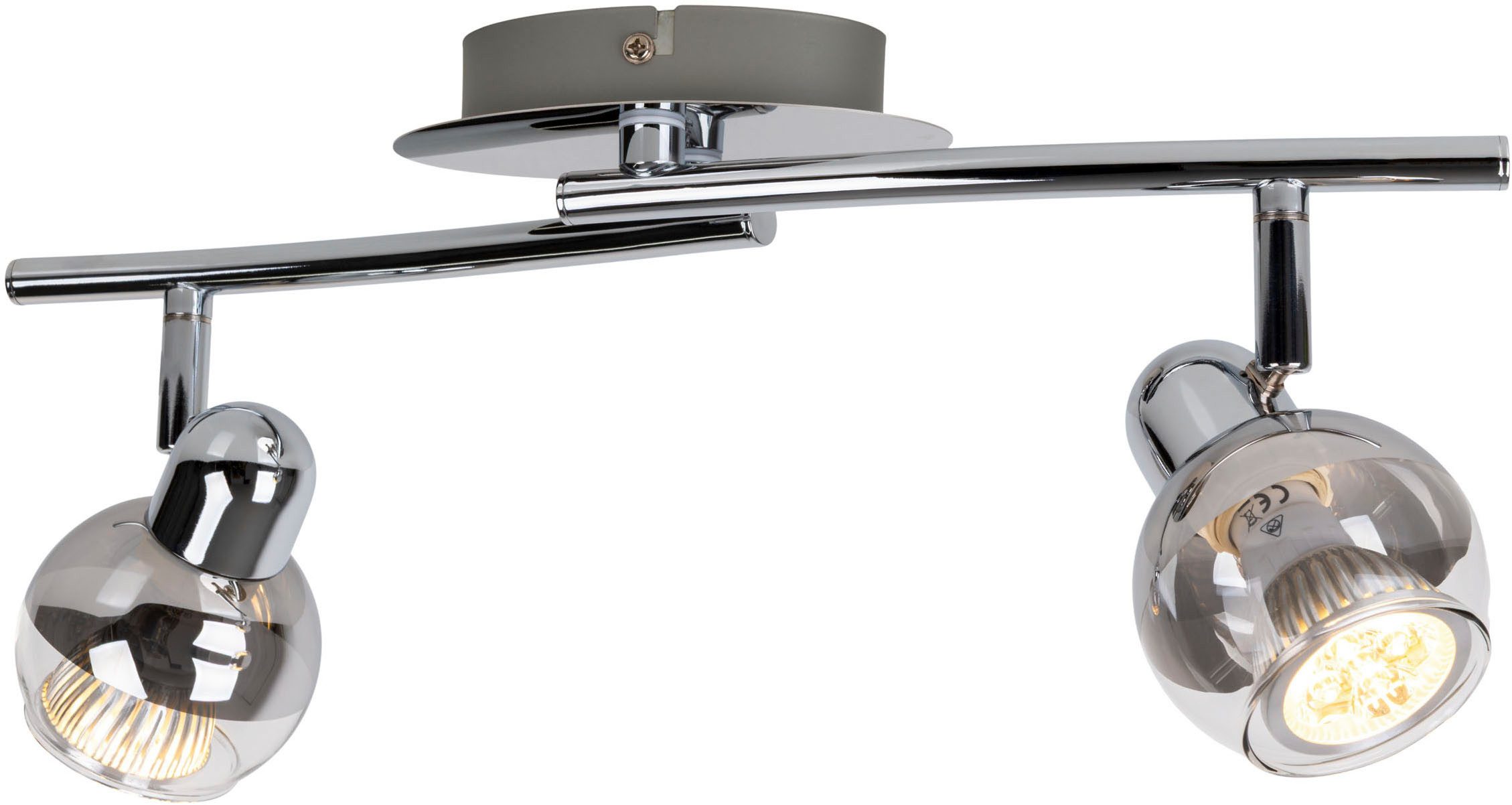 näve Deckenspots Boccia, LED wechselbar, Warmweiß, 2flg. incl. LED GU10 6W, chrom, Glasschirm, verstellbare Spots, l:41cm