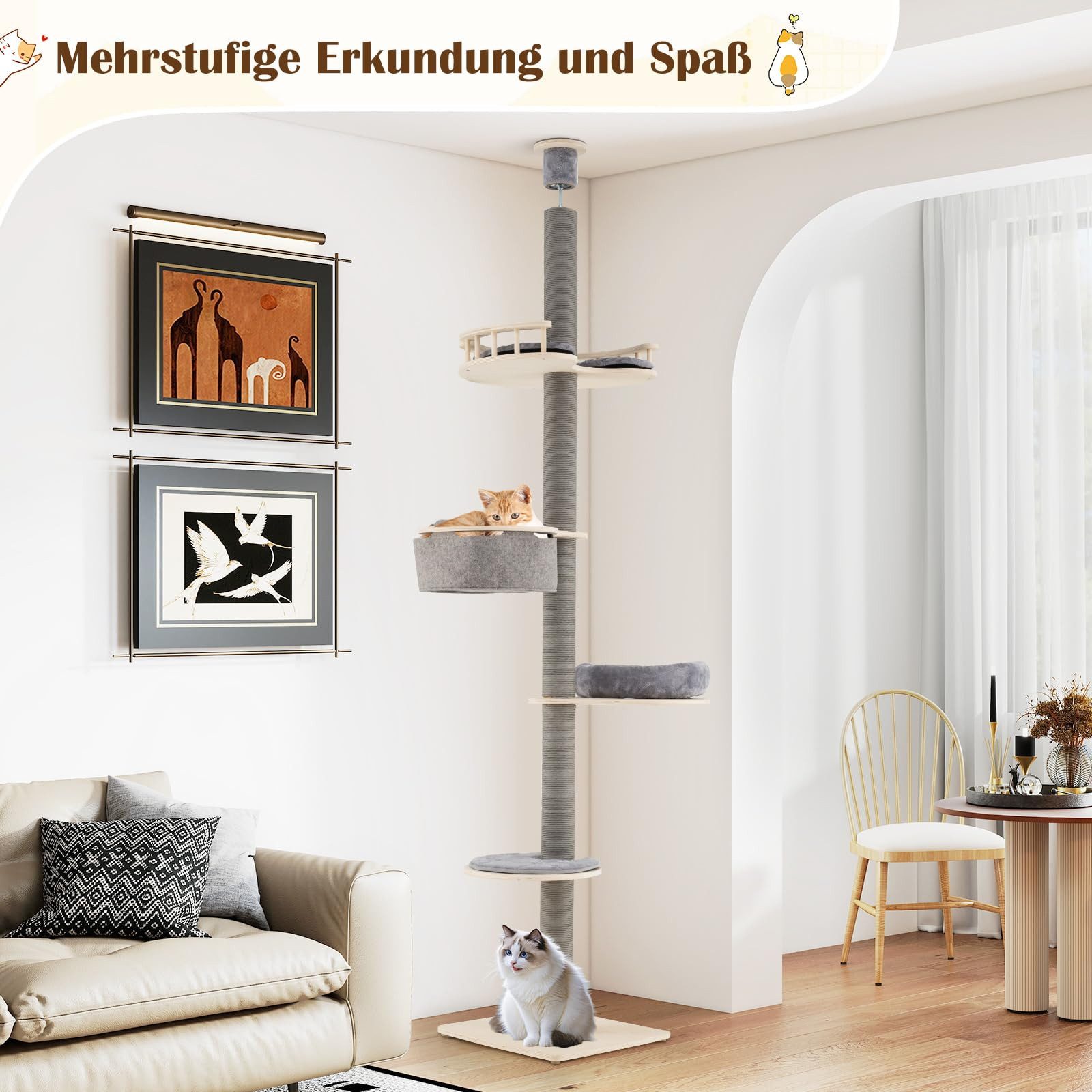 COSTWAY Kratzbaum, 5-stöckig, Katzenbaum, deckenhoch, 236-271 cm günstig online kaufen