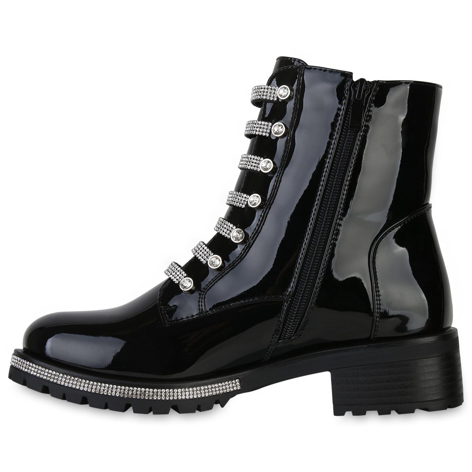 VAN HILL 840586 Stiefelette Damen Leicht Gefütterte Klassische Stiefeletten Strass Lack