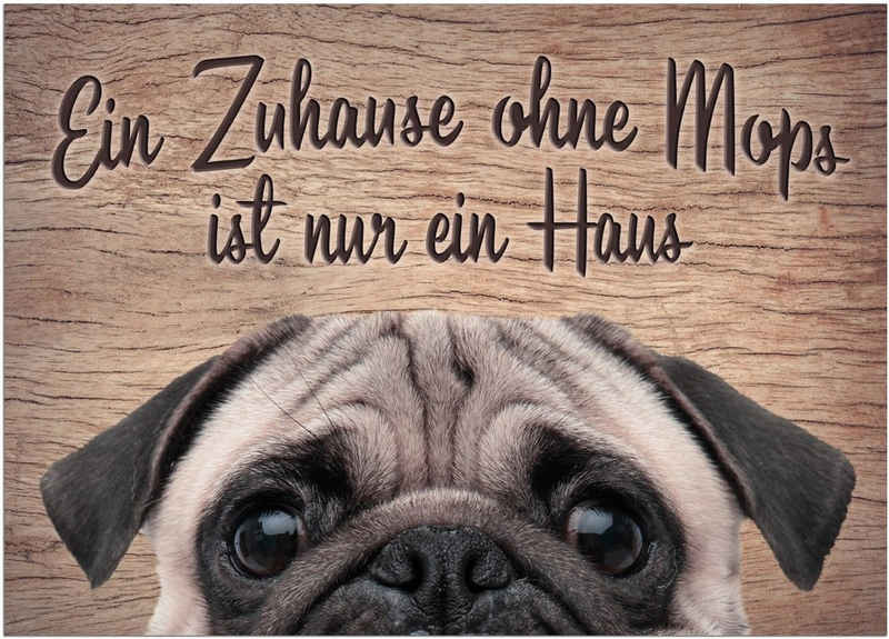 Fußmatte »Fußmatte Mops Hund Spruch Zuhause bunt 50x70 cm«, matches21 HOME & HOBBY, rechteckig, Höhe 5 mm