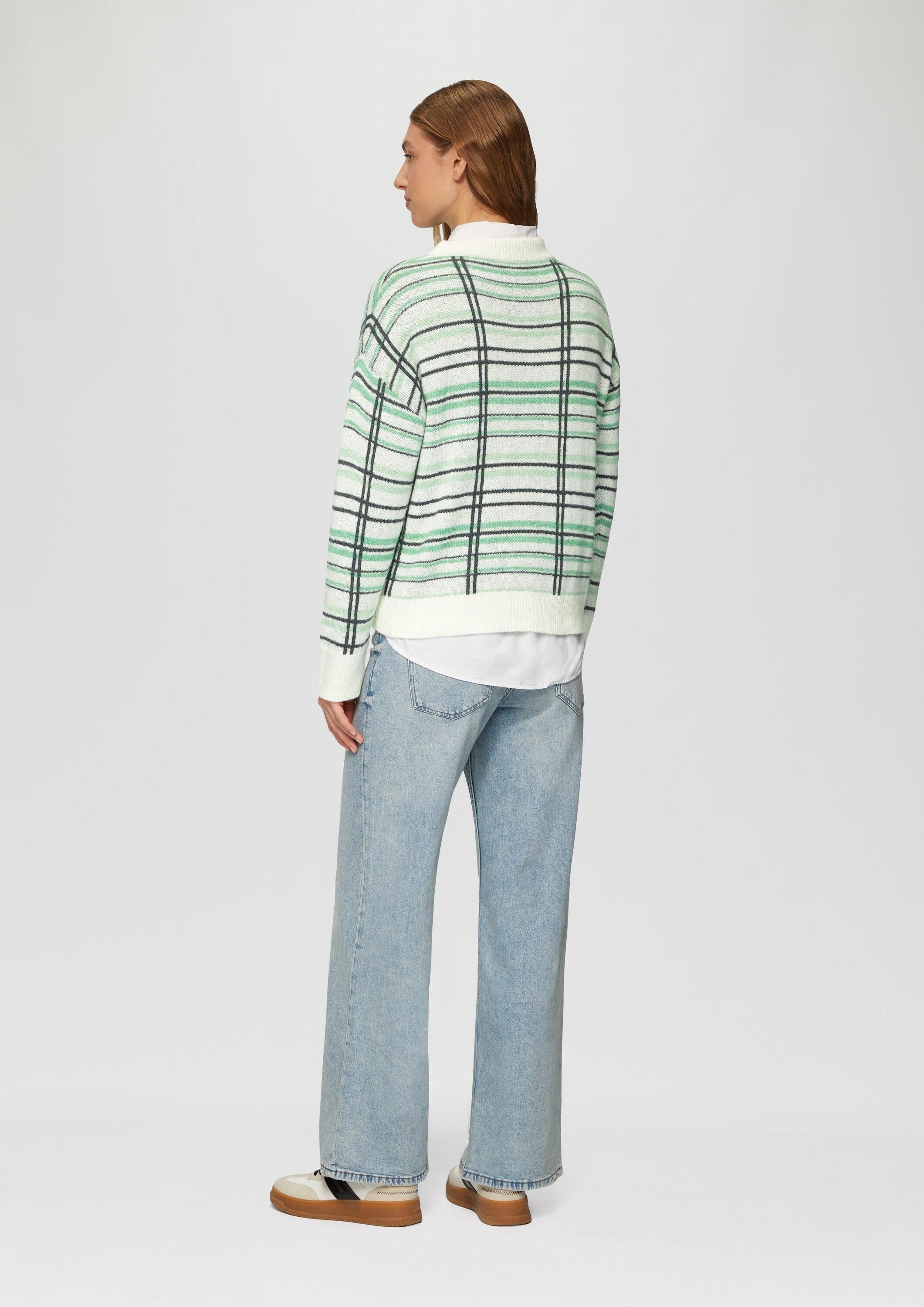 s.Oliver Longpullover Strickpullover Strickpullover aus Wollmix mit Karomuster