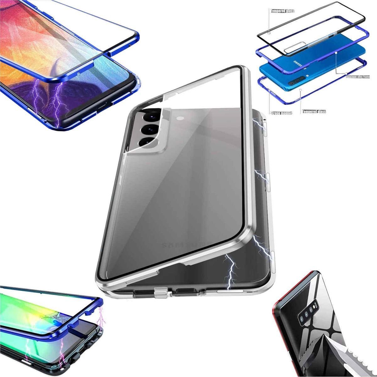 Wigento Handyhülle Für Samsung Galaxy S24 360 Grad Magnet Glas Bumper Handy Hülle Case