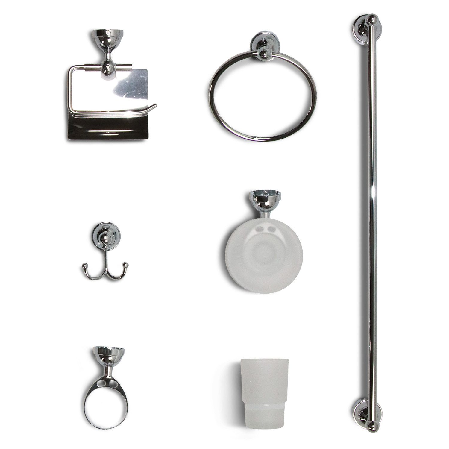 Feridras Badaccessoire-Set Badzubehör Chrom 6-teiliges Set mit verdeckter Montage