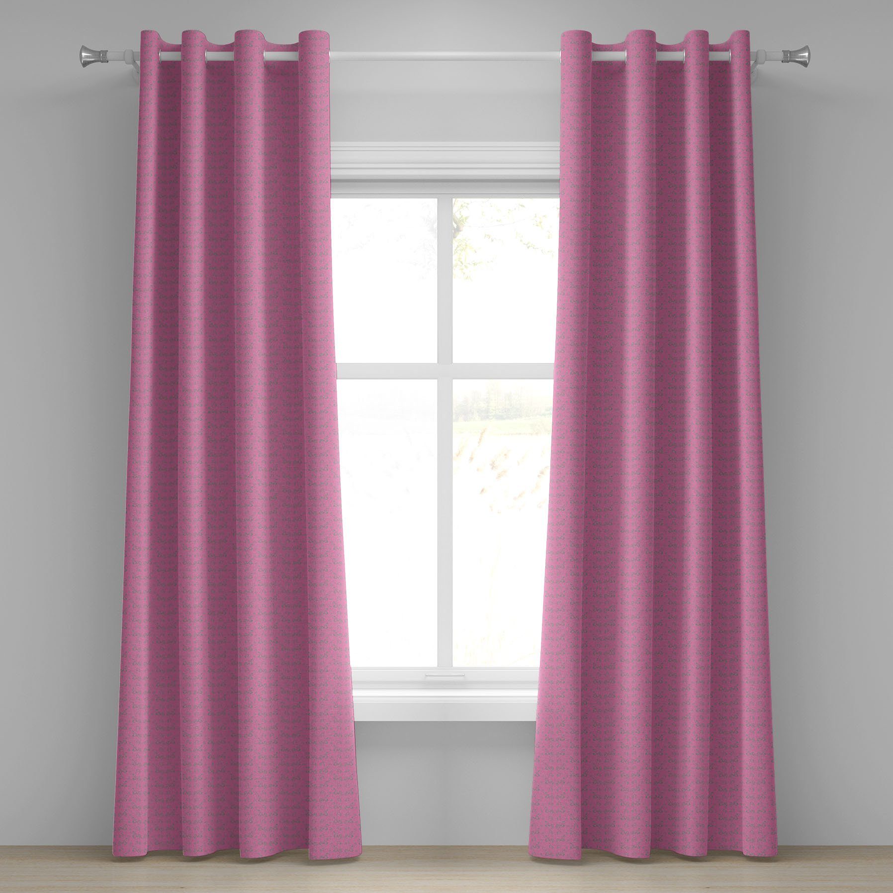 Gardine Dekorative 2-Panel-Fenstervorhänge für Schlafzimmer Wohnzimmer, Abakuhaus, Rosa Detaillierte Blume Blätter