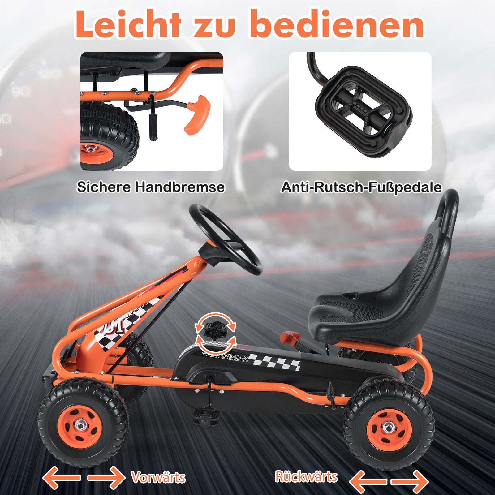 COSTWAY Go-Kart, Tretauto, Tretfahrzeug, Kinderfahrzeug, ab 3 Jahren