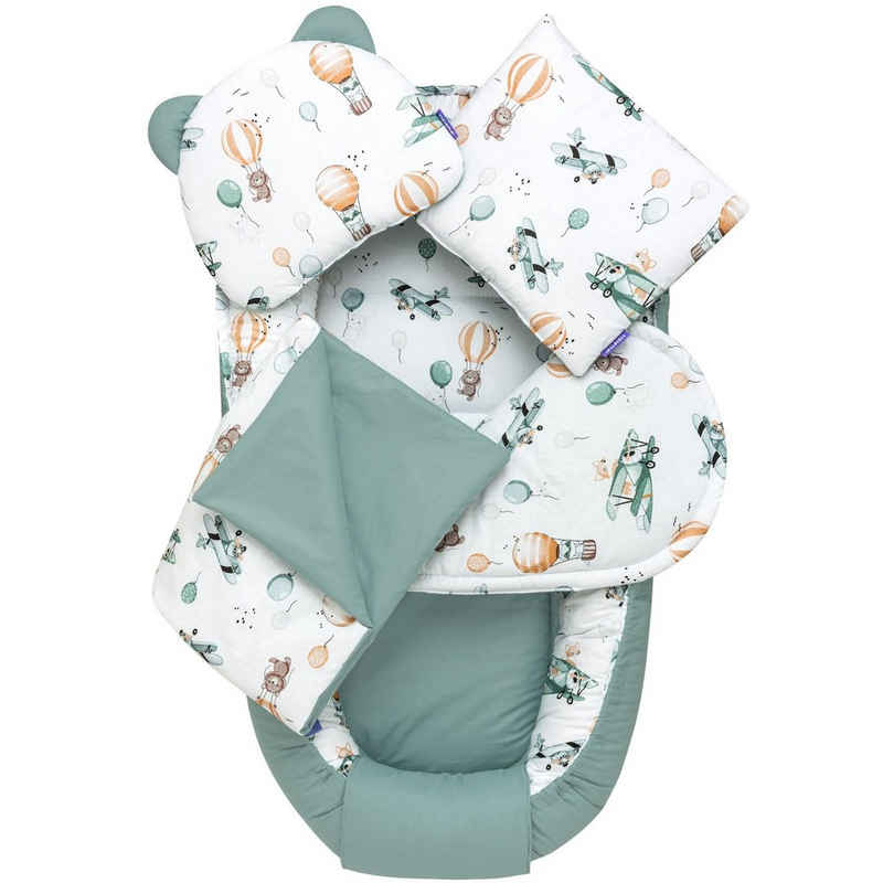 Jukki Kuschelnest JUKKI Baby Nestchen 5tlg SET für Neugeborene [Balloon Travel] 2seitig Babynest + Matratze + Decke + 2xKissen, (5-tlg)