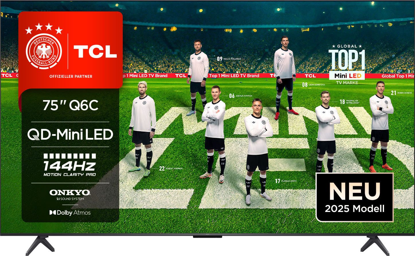 TCL 75Q6CX2 Mini-LED-Fernseher (189 cm/75 Zoll, 4K Ultra HD, Google TV, Smart-TV, 4K Multi-HDR Dolby Vision, 144Hz, ONKYO Dolby Atmos, Apple Airplay 2)