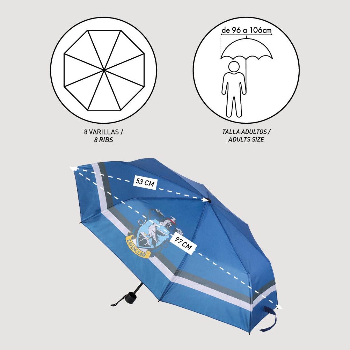 Cerda Stockregenschirm Harry Potter Regenschirm ⌀ 97 cm Leichter Kuppel-Schirm, Durchsichtige Polyester-Kuppel
