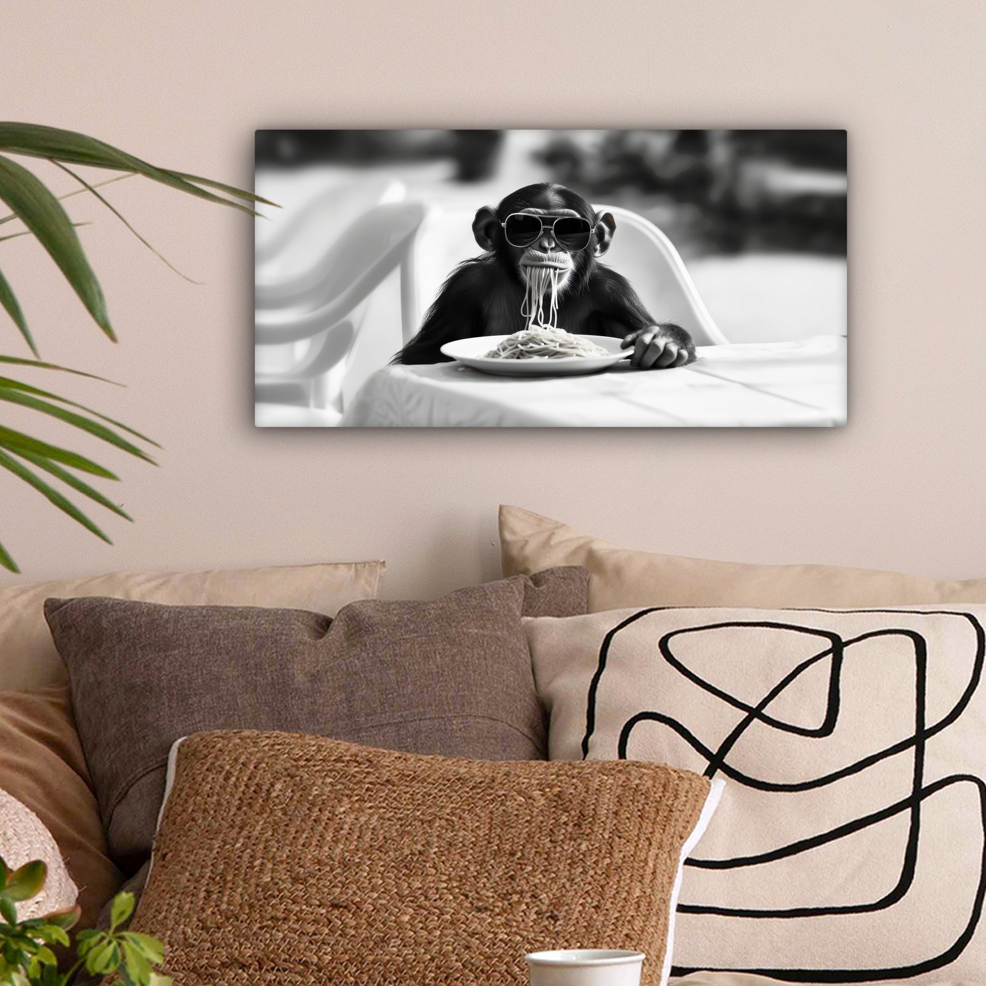OneMillionCanvasses® Leinwandbild Panorama Affe - Spaghetti günstig online kaufen