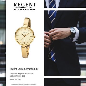 Regent Quarzuhr Regent Damen Uhr F-1146 Metall Quarzwerk, Damen Armbanduhr rund, mittel (ca. 34mm), Metallarmband