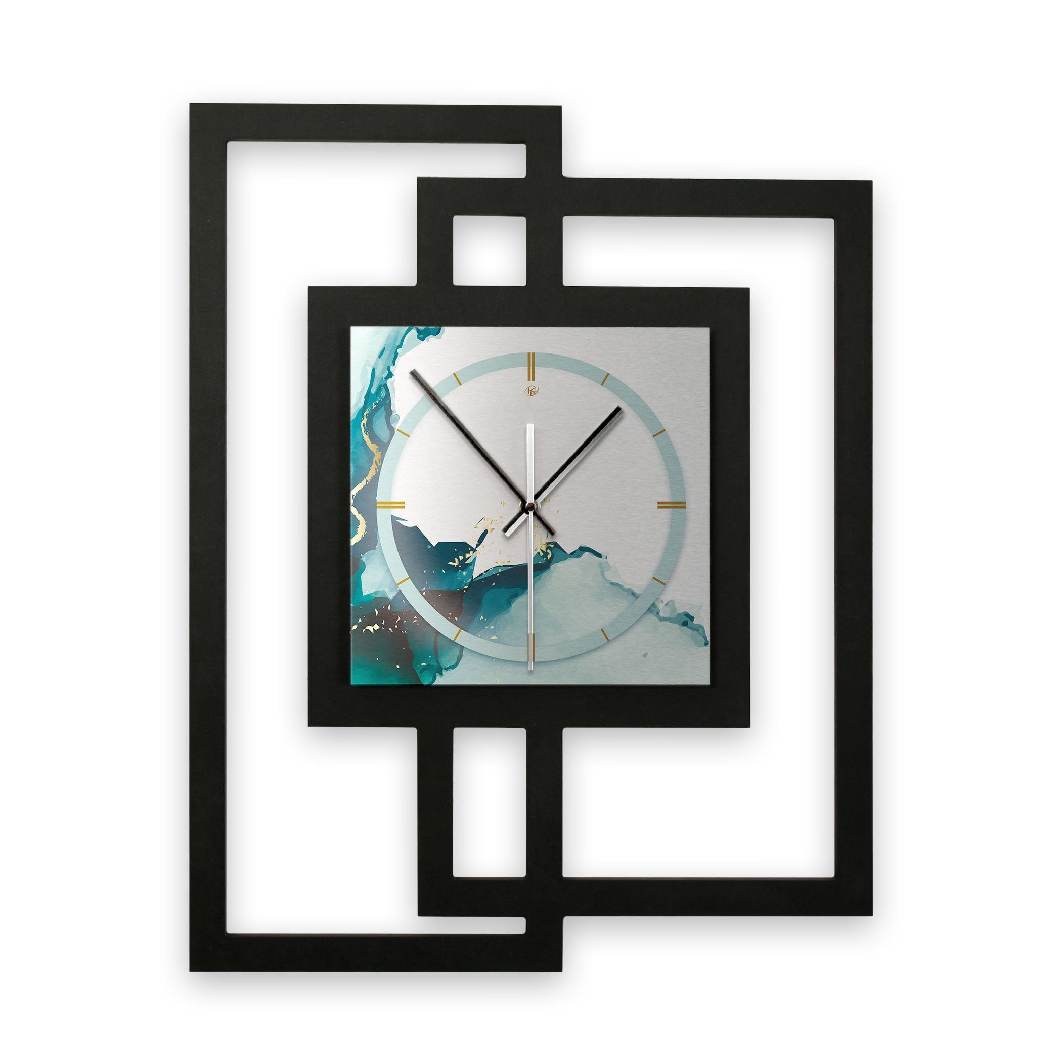 Kreative Feder Wanduhr Design-Wanduhr „Turquoise“ in modernem Metallic-Look (ohne Ticken; Funk- oder Quarzuhrwerk; elegant, außergewöhnlich, modern)