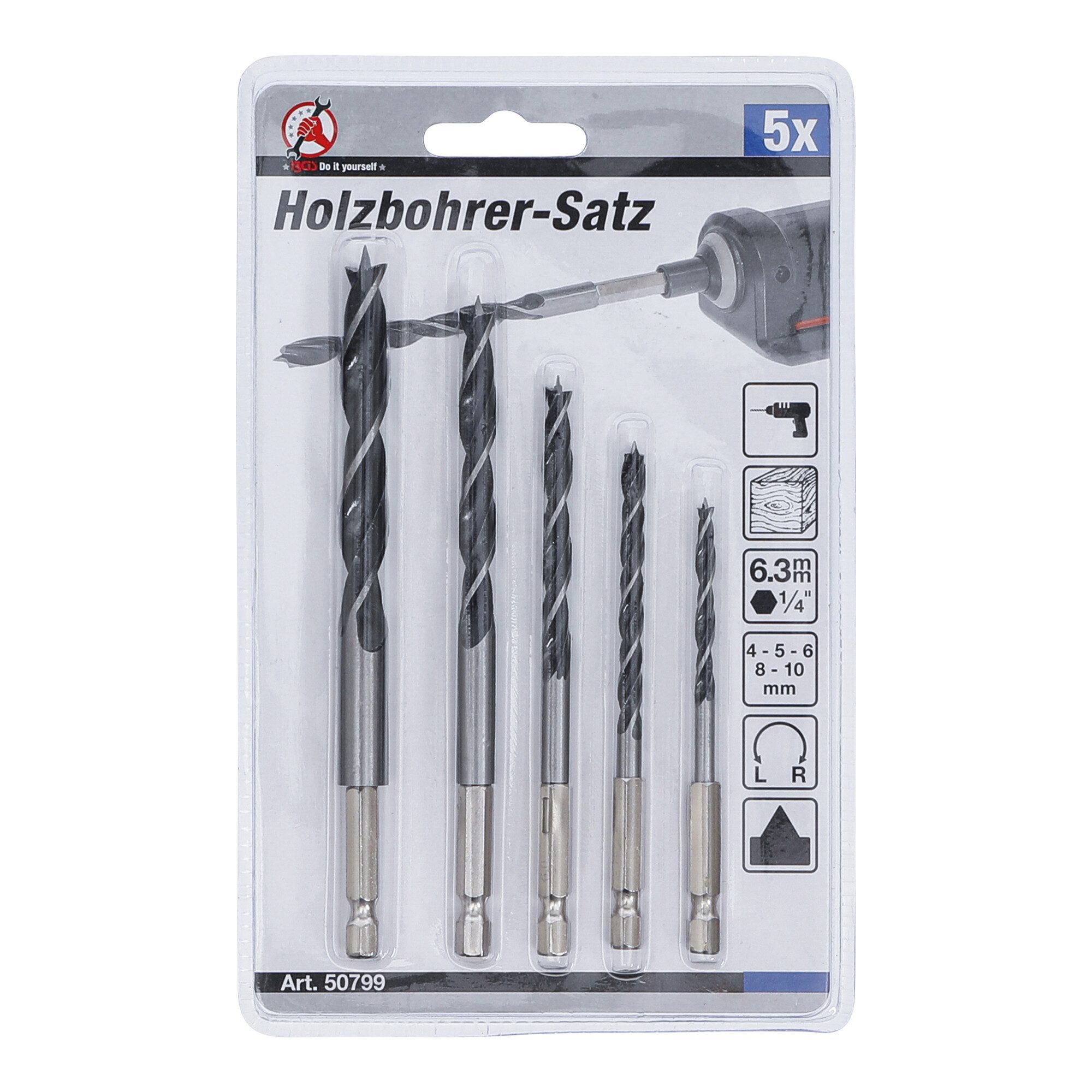 BGS Holzbohrer BGS Do it yourself Holzbohrer-Satz 4 - 10 mm Sechskantantrieb 5-tlg.