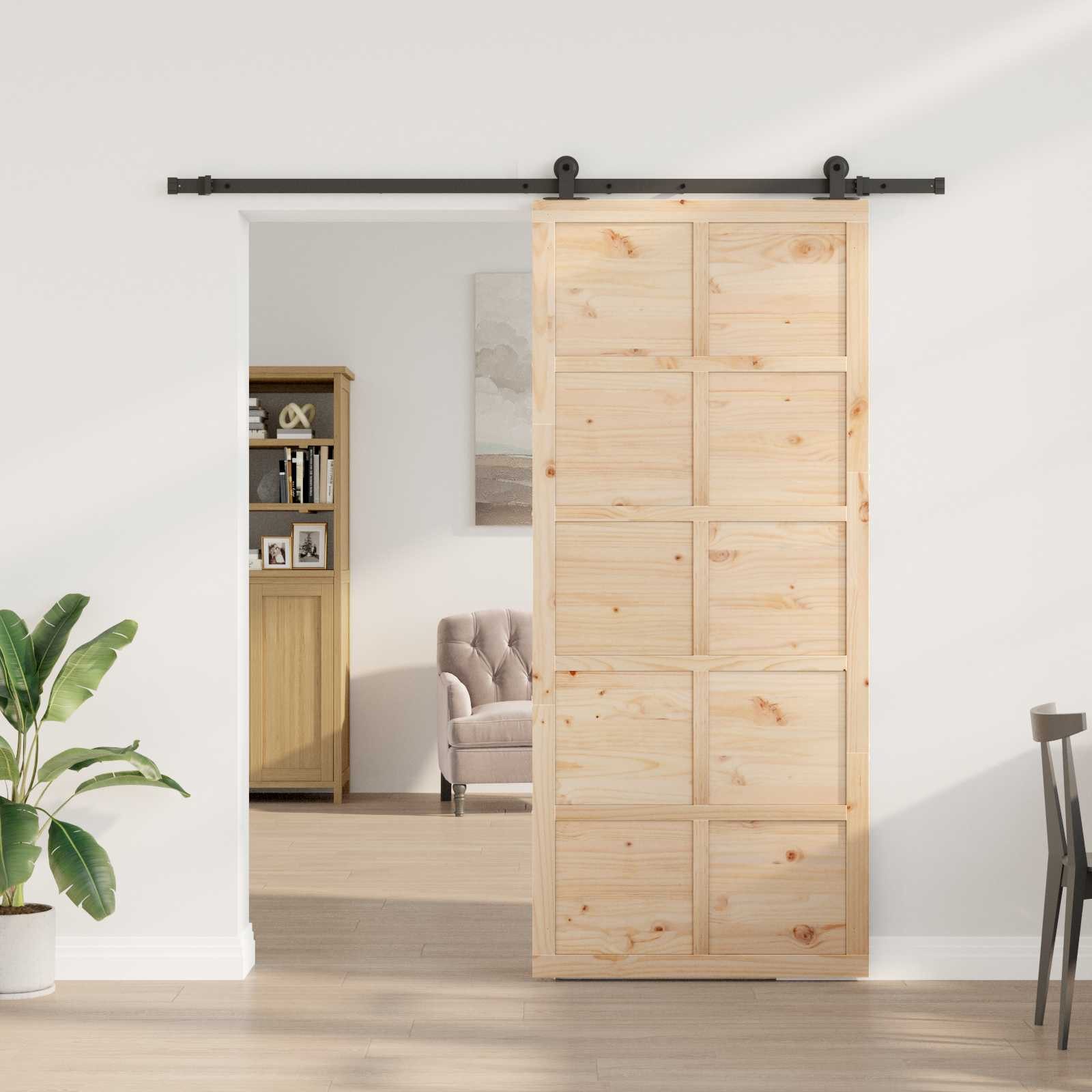 vidaXL Schiebetür Schiebetür 80 x 208 cm Massives Kiefernholz Natur (1-St)