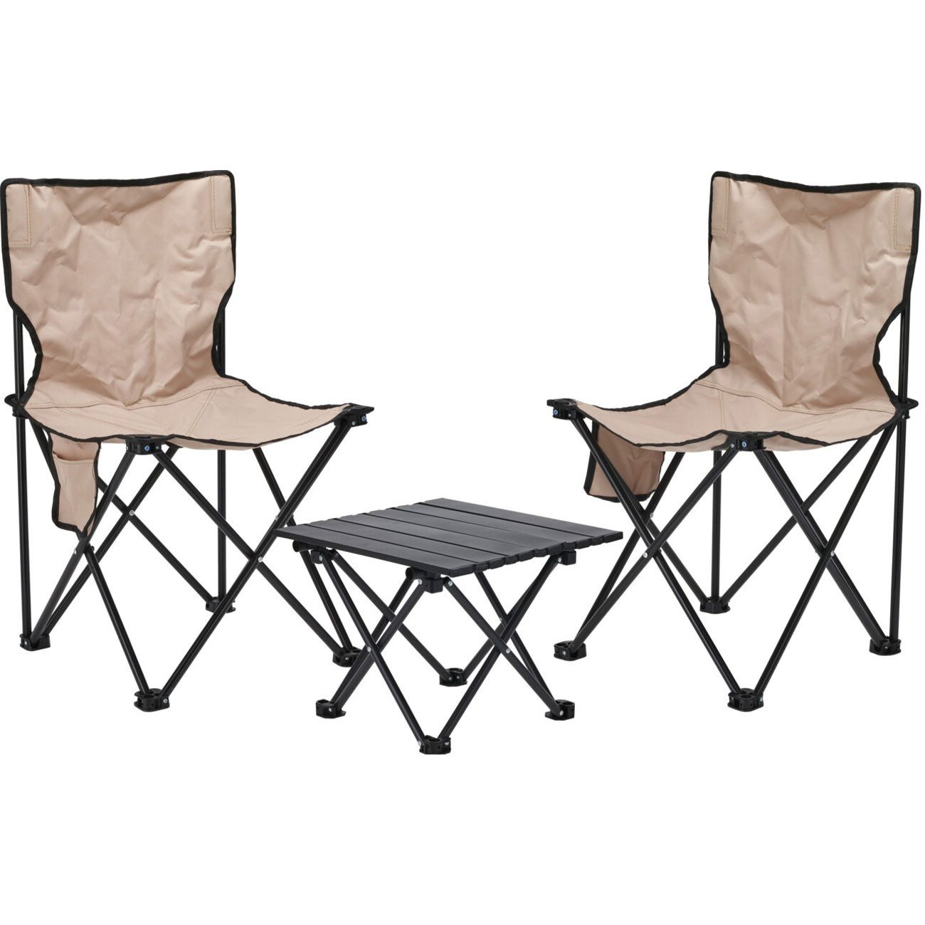 Redcliffs Campingstuhl 3-teilig Campingstuhl- & Tischset klappbar, mit Tasche Beige-Schwarz (3 St), 3-teiliges faltbares Set aus 2 Campingstühlen, Tisch, Transporttasche