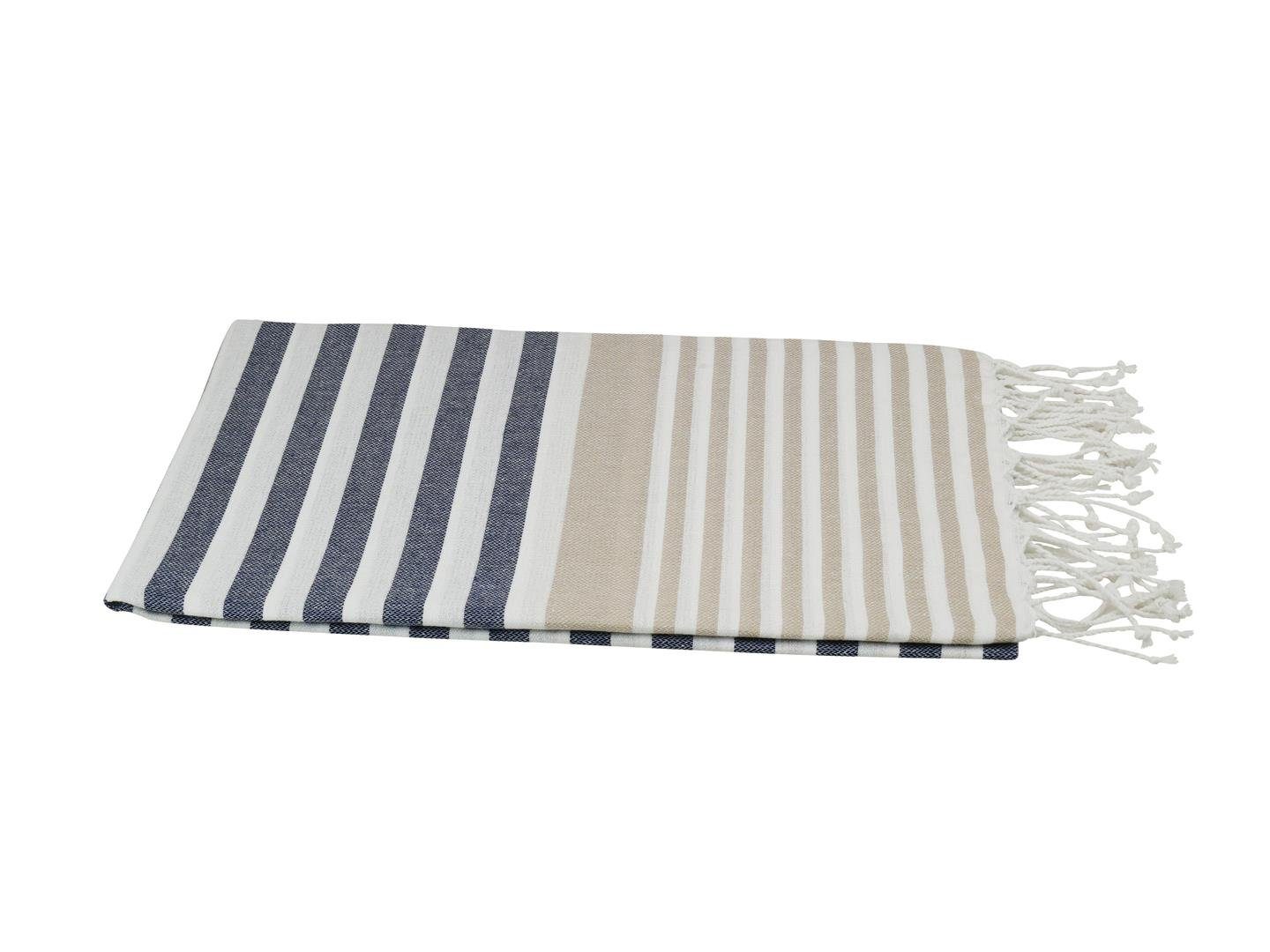 "Alanya", cm Hamamtuch (1-St), 100x180 Fransen, beige mit Hamamtücher navy my Hamam Hamam Strandtuch Baumwolle Saunahandtuch zarten