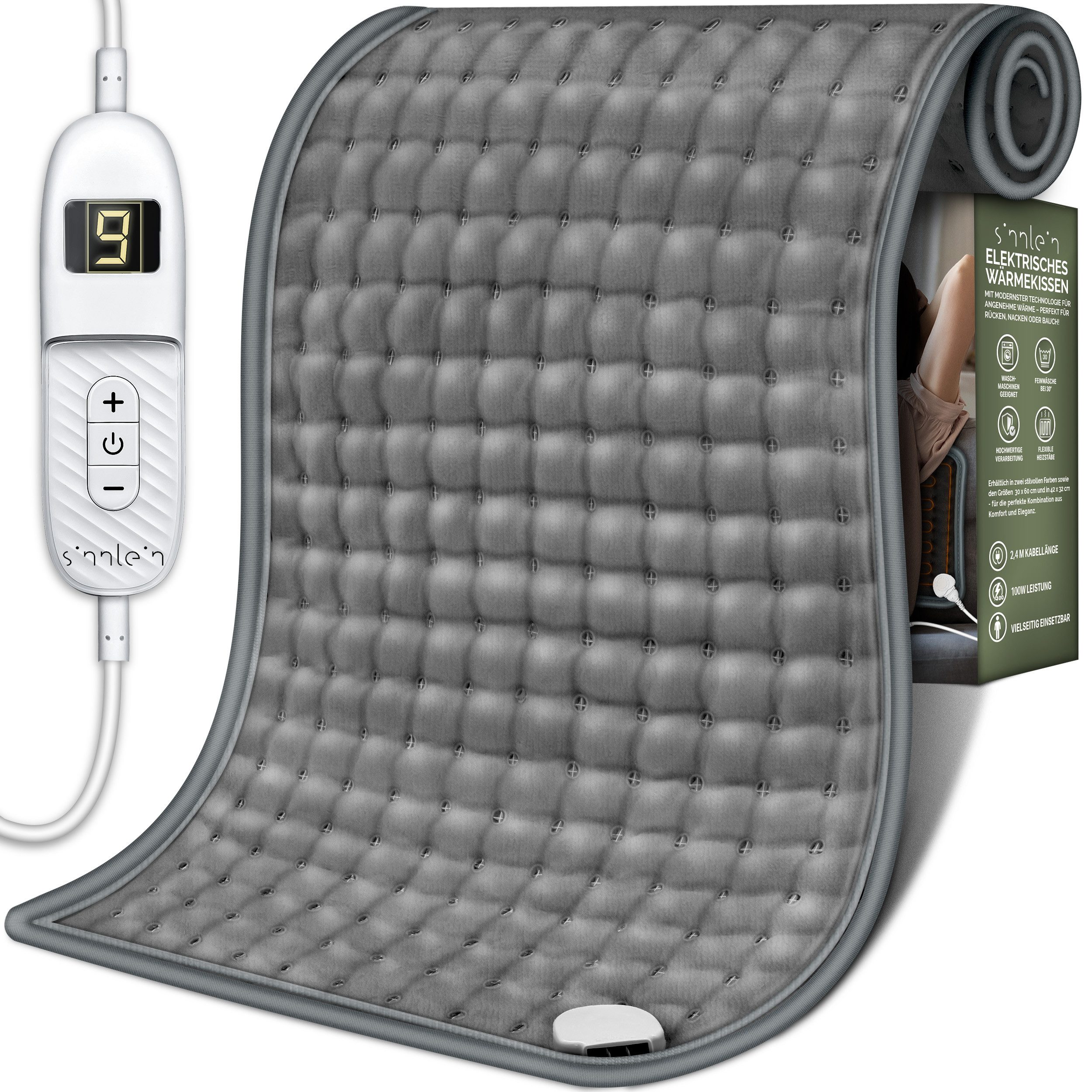 sinnlein Heizkissen aus Fleece 42 x 32 cm elektrisches Wärmekissen mit, Abschaltautomatik, waschbar bis 40°C