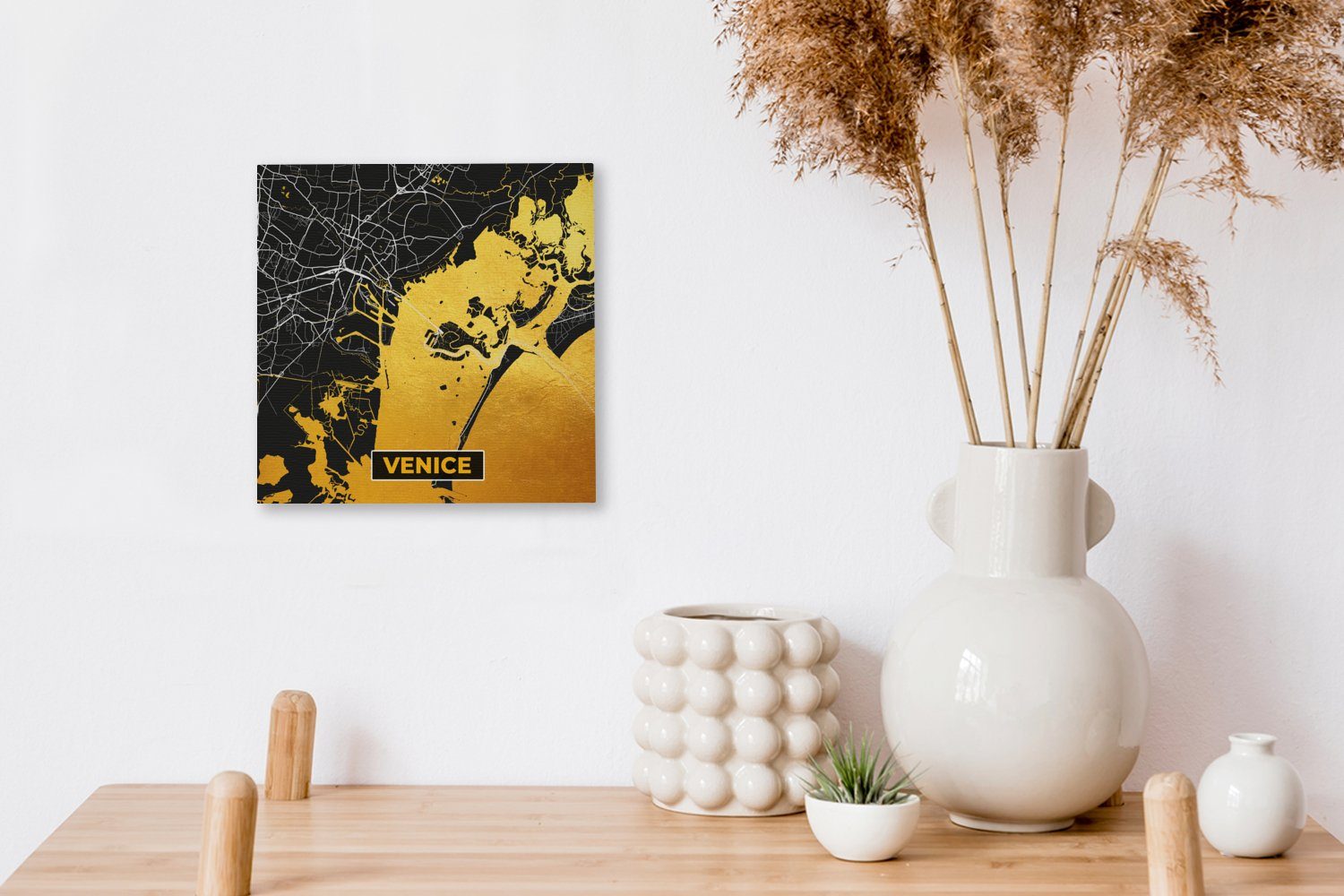 Wohnzimmer Stadt, Karte - Venedig für der (1 Gold - Bilder Leinwandbild Leinwand Karte - Schlafzimmer OneMillionCanvasses® St),