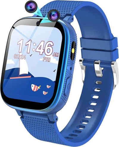 RINOTEG für Kids 4-12 Jahre Geschenk Smartwatch (1,54 Zoll), mit Anruf SOS Spiel Schulmodus SchrittzäHler Wecker Hörbuch Kamera