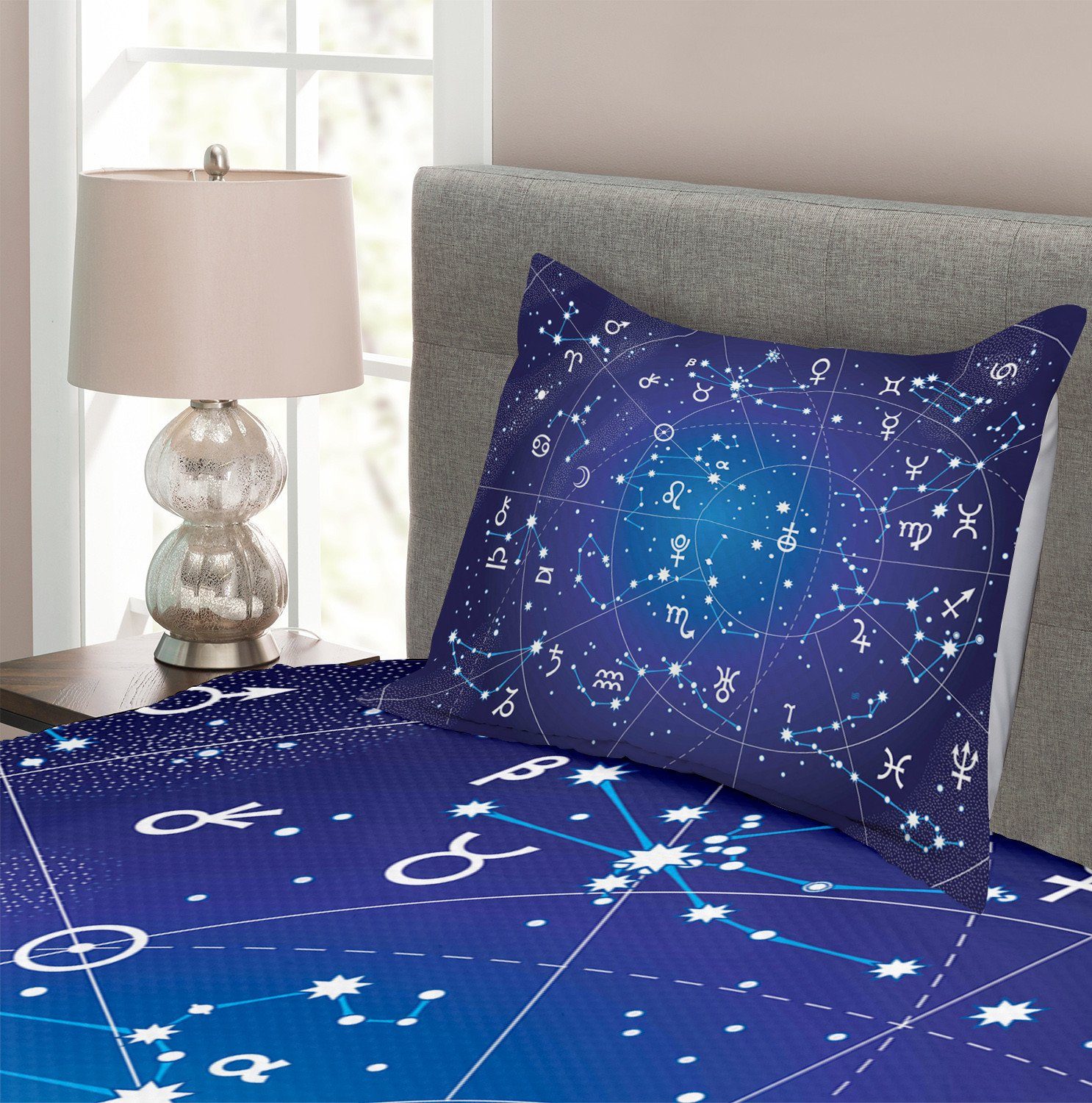 Tagesdecke Abakuhaus, Zodiac Kissenbezügen Astrologie Waschbar, Constellation Set mit