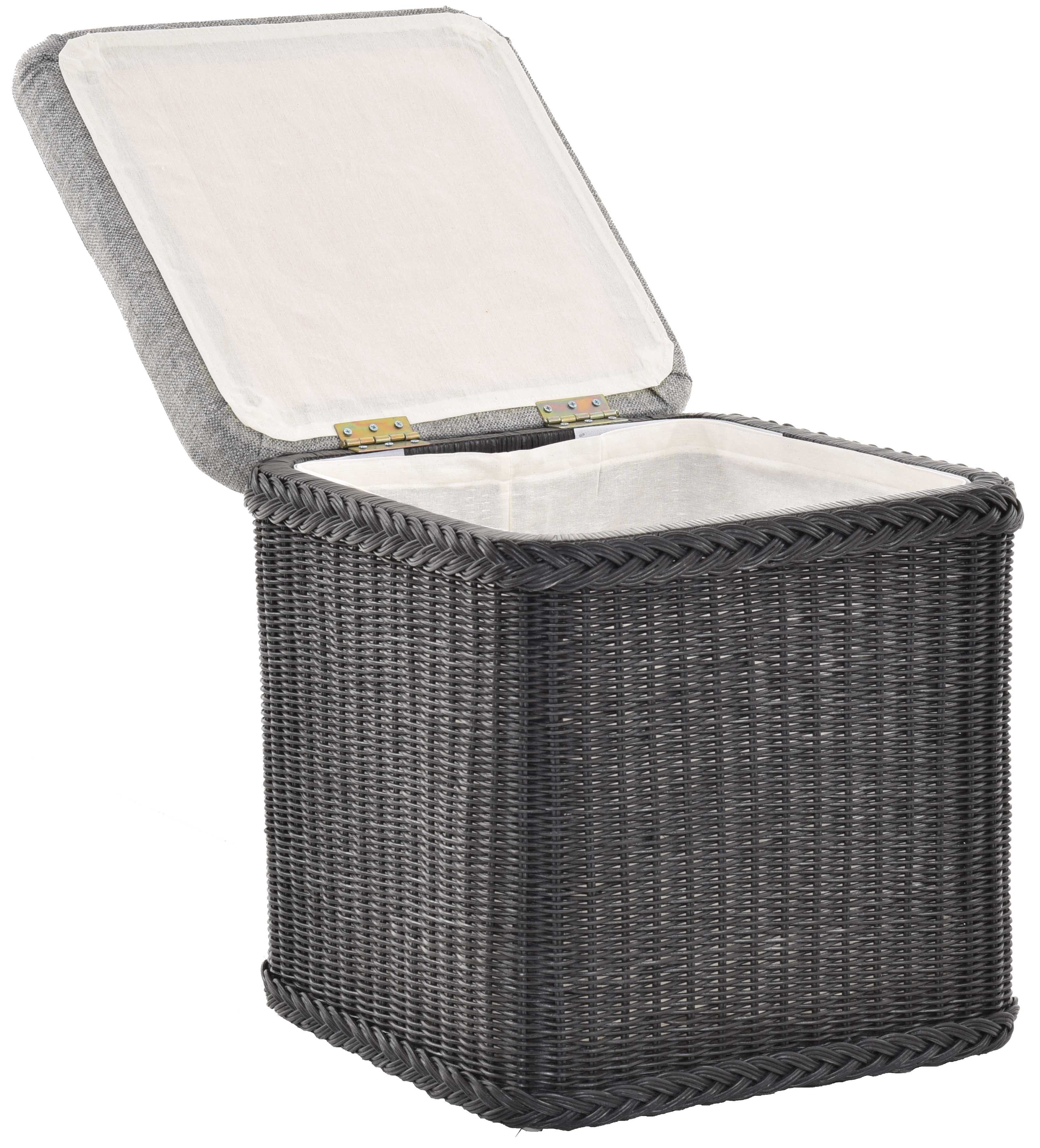 Krines Home Sitztruhe Rattan Wäschekorb Quadratisch Wäschetruhe Sitz gepolstert Flur-Bank, Aufbewahrungsbox mit Deckel Bad-Hocker Sitzhocker Wäschesammler
