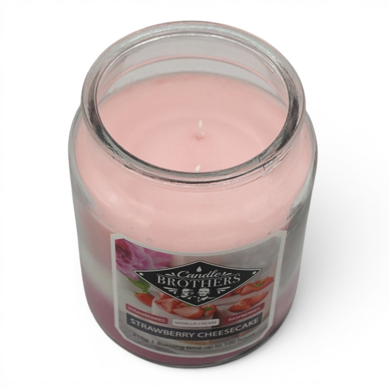 Candle BROTHERS Duftkerze Duftkerze Strawberry Cheesecake im Glas – 510 g, Erdbeere, Vanille & (Einzeln, 1-tlg., Einzeln), lange Brenndauer, intensiver Duft