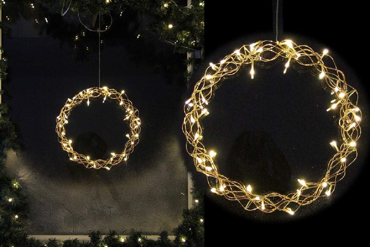 Gartenpirat LED-Lichterkette Lichterkranz Ø 40 o. 70 cm aus kupferfarbenem Draht mit LED warmweiß, Timer 8/16 Std., Transparentes Zuleitungskabel