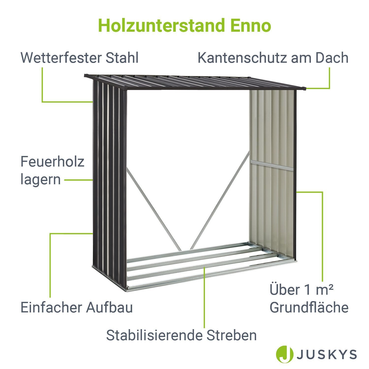 Juskys Kaminholzregal Enno, BxTxH:163x83x154 cm, 1 m² Grundfläche, wetterfeste, stabile Konstruktion