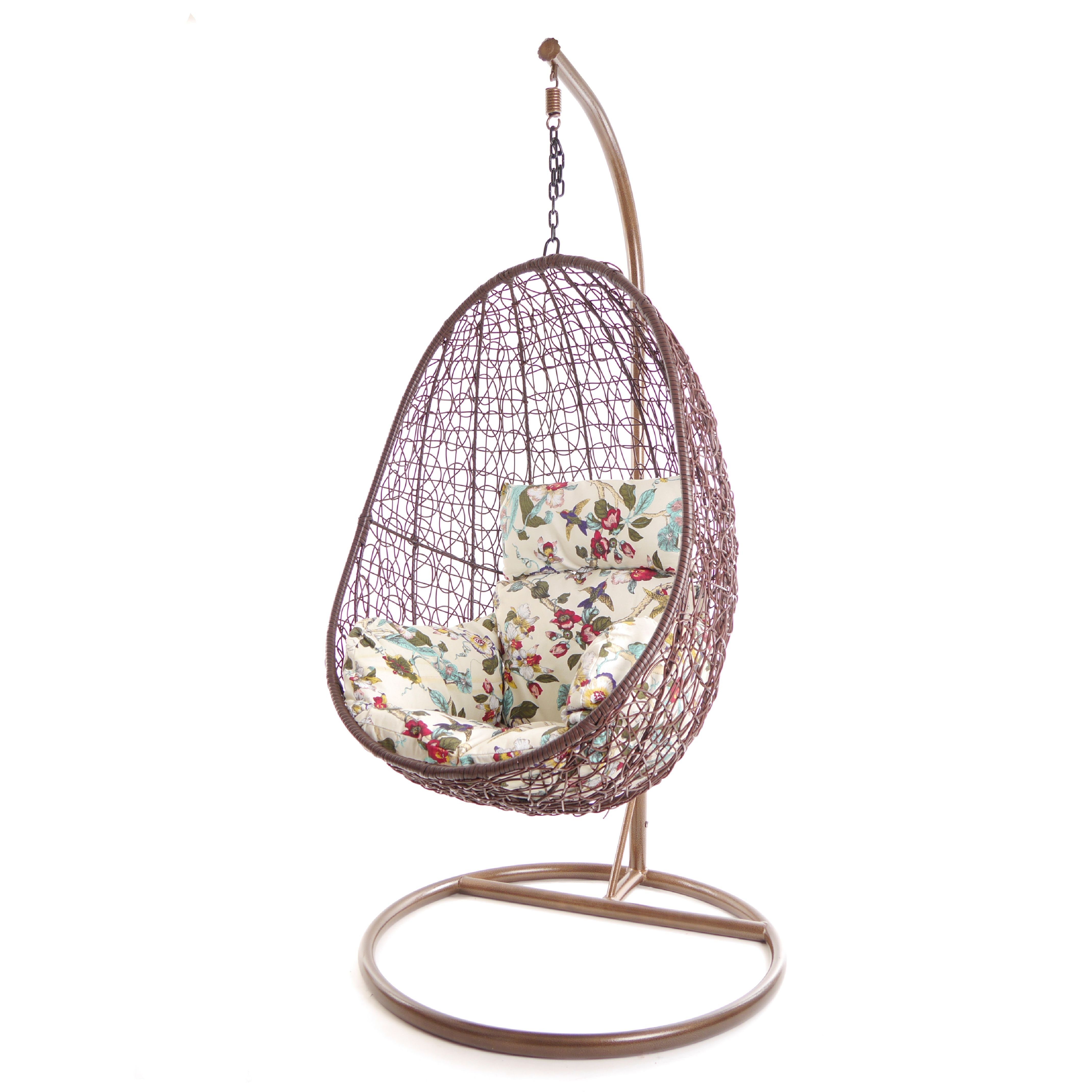 Loungemöbel, gemütlicher birds) und Hängesitz Hängesessel Kissen, KIDEO moderne mit Hängesessel CAPDEPERA, (0056 gemustert Gestell Schwebesessel ivory