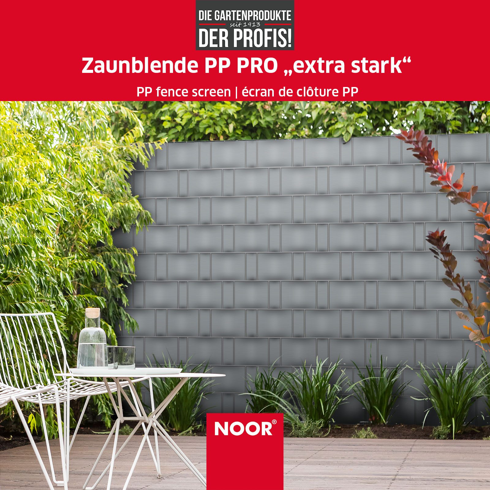 NOOR Sichtschutzstreifen PP PRO extra stark - für Doppelstabmattenzaun, (1-St), robuste Zaunblende gerillt - 0,19 x 2,55m - langlebig