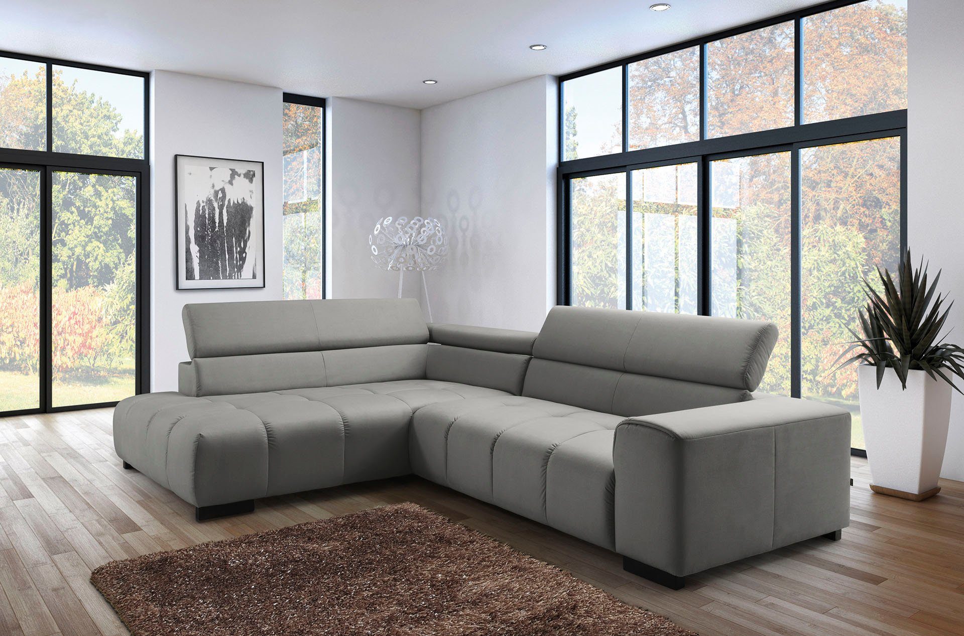 exxpo - sofa fashion Ecksofa, mit 3 verstellbaren Kopfstützen, wahlweise mit Bettfunktion und Kissen