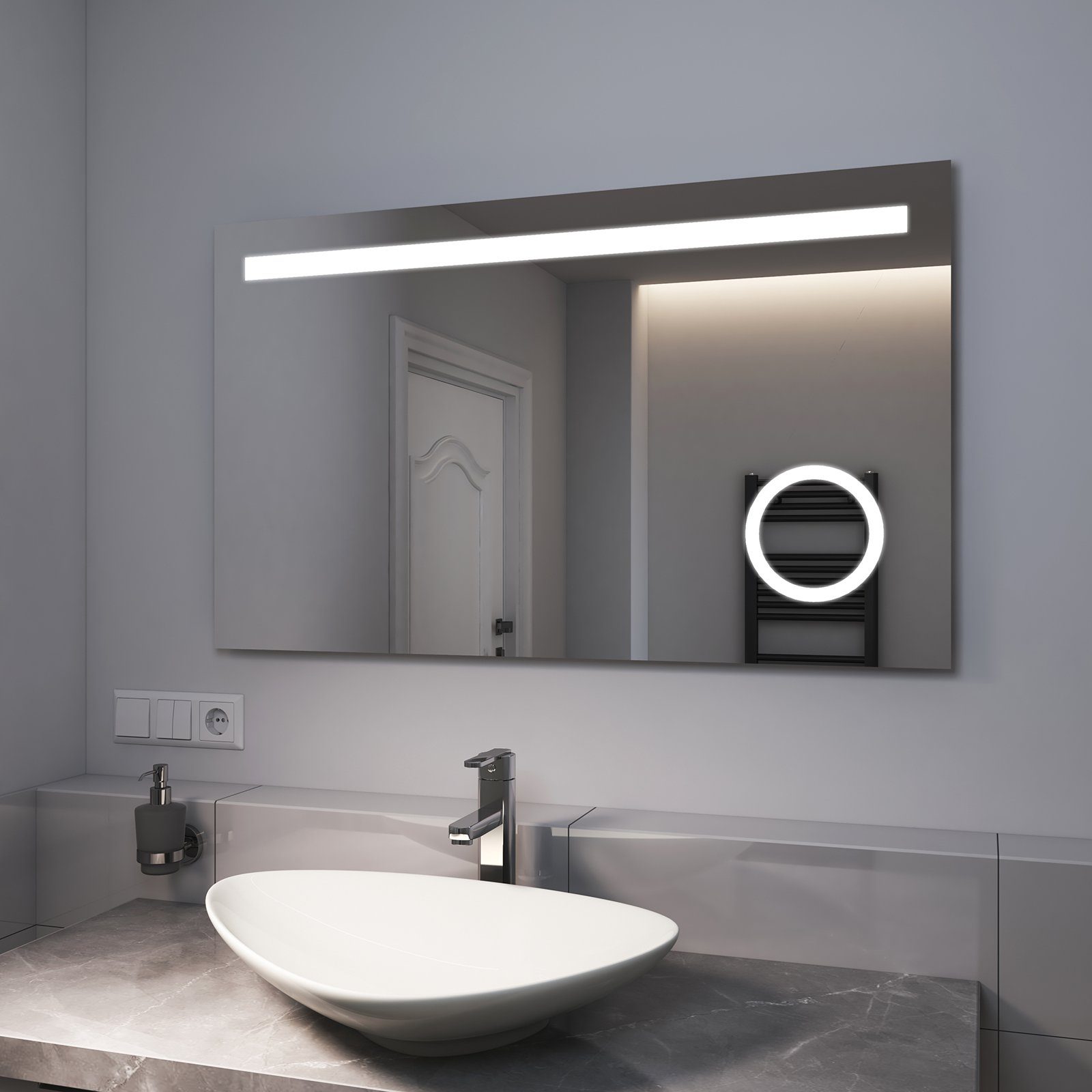 EMKE Badspiegel EMKE Lichtfarbe mit Badspiegel LED und Beschlagfrei, Wandspiegel, Taste Beleuchtung, mit 2 LED Warmweiß/Kaltweiß