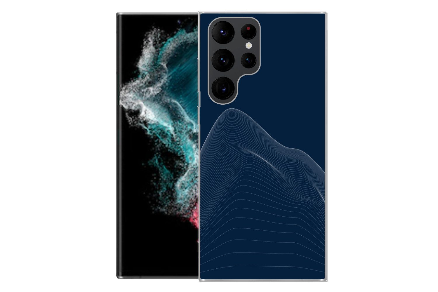 MuchoWow Handyhülle für Samsung Galaxy S22 Ultra Linien - Abstrakt - Blau - Weiß, Phone Case, Silikon, Schutzhülle Dünn