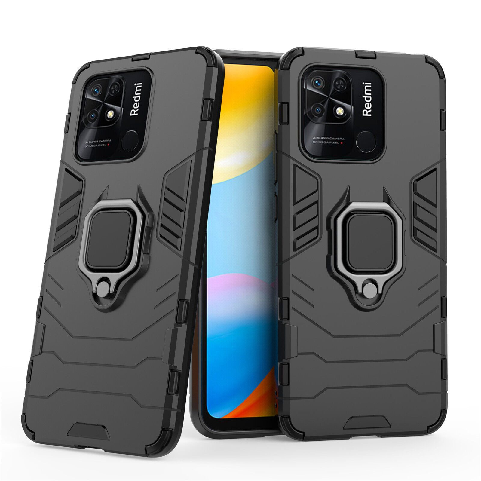 betterfon Handyhülle für Xiaomi Redmi 10C Outdoor Panzerhülle mit Slide-Kameraschutz, Mit Ringhalterung, Kamera-Schutz, Magnetplatte & 3-Schicht-Schutz