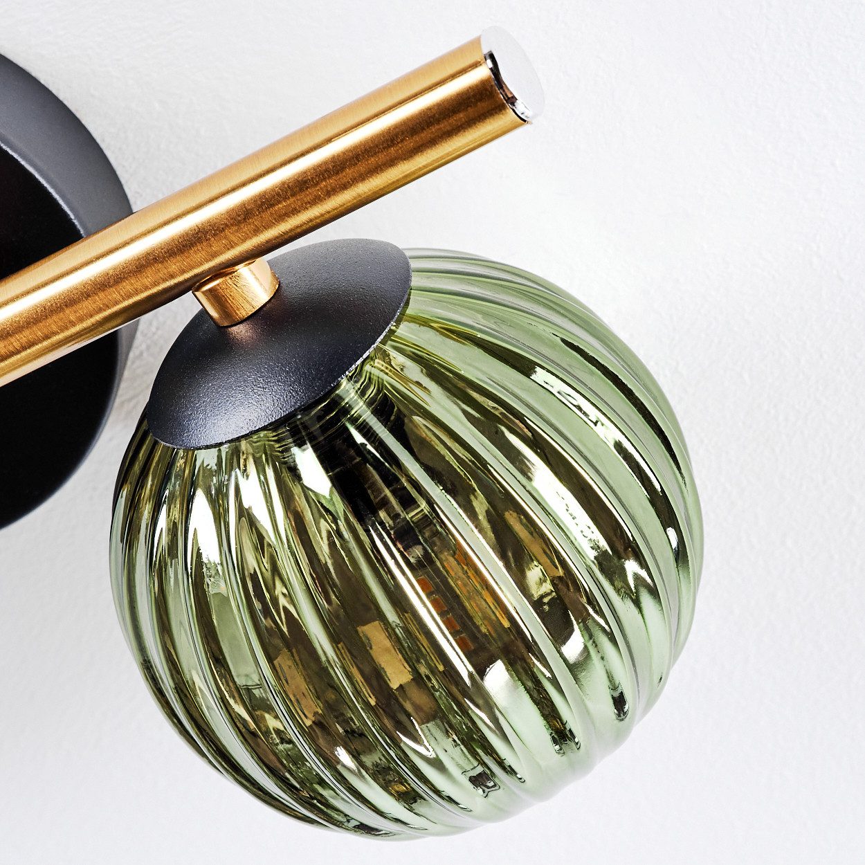 hofstein Deckenleuchte Deckenlampe aus Metall/Riffelglas in Schwarz/Gold/Blau/Grün/Kupfer, ohne Leuchtmittel, Deckenleuchte im modernen Vintage-Design (Schirme Ø 10; 12 cm), 3 x G9