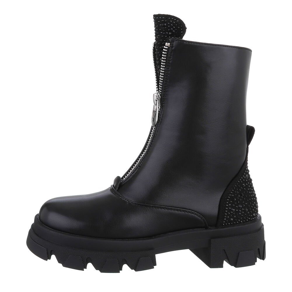 Ital-Design Damen Freizeit Plateaustiefelette (84989808) Blockabsatz Plateaustiefeletten in Schwarz