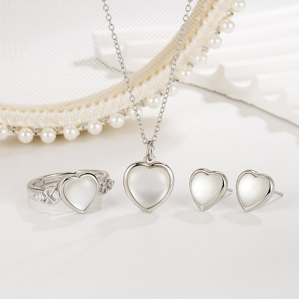 Invanter Schmuckset Herzförmige Halskette, Ring, Ohrring, Schmuck-Set aus drei Teilen, inkl.Geschenkbo