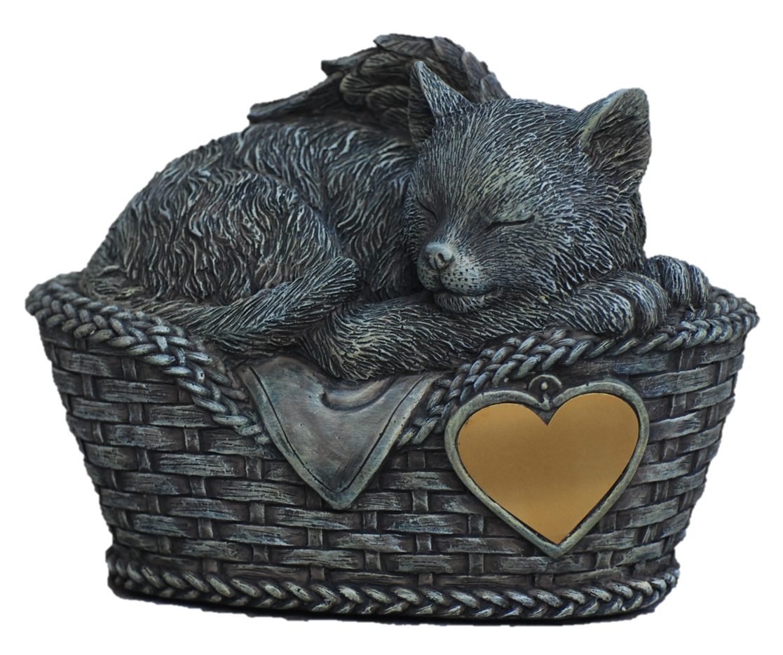 MystiCalls Dekofigur Katzen Urne grau als Katzen-Engelfigur und Gravurplatt günstig online kaufen