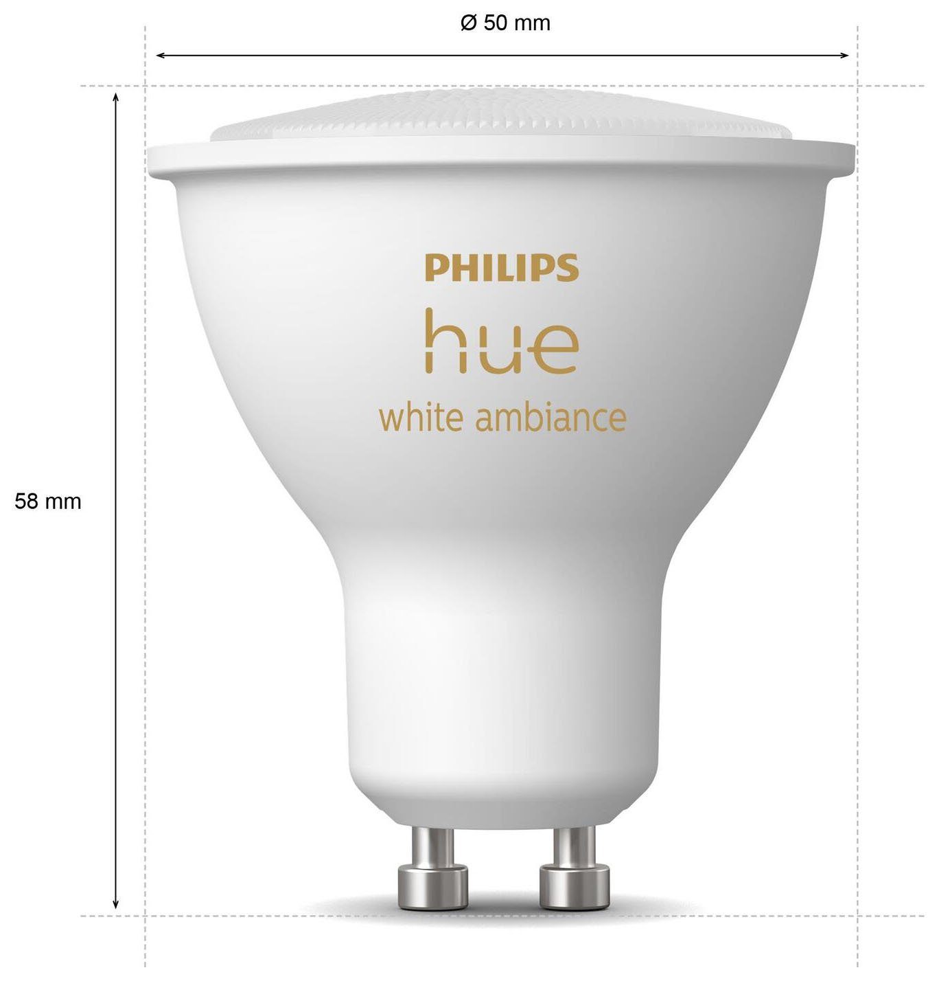 GU10, Philips - 230lm!, 1 GU10 warmweiß bis tageslichtweiß LED-Leuchtmittel White Ambiance Warmweiß, CCT-Farbtemperatursteuerung Hue Einzelpack St.,