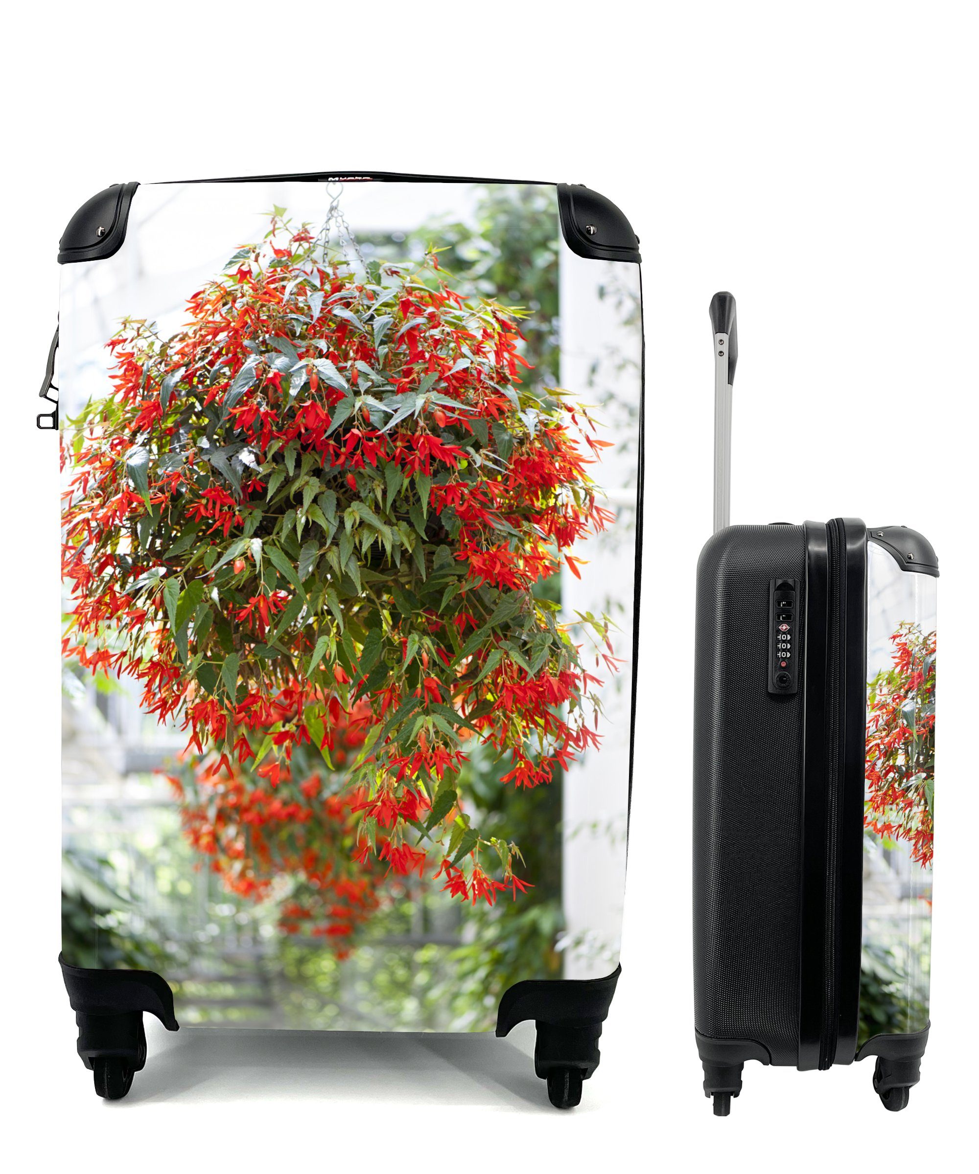 MuchoWow Handgepäckkoffer Hängepflanze mit roten Blüten, 4 Rollen, Reisetasche mit rollen, Handgepäck für Ferien, Trolley, Reisekoffer