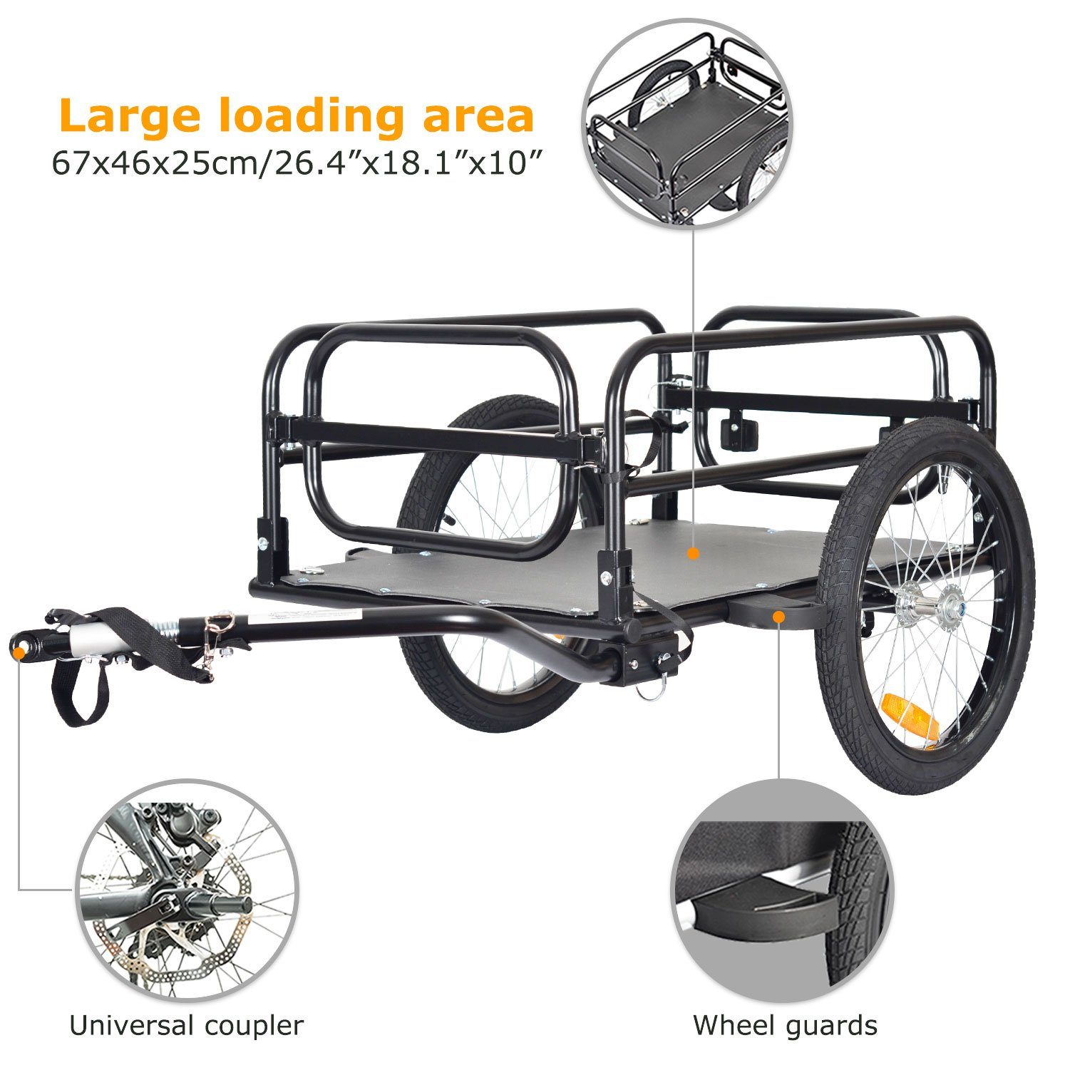 TIGGO Folding Bicycle Cargo Trailer, 70 Liter Capacity, Made of Durable Steel Frame - Large Loading Area up to 70 Liters