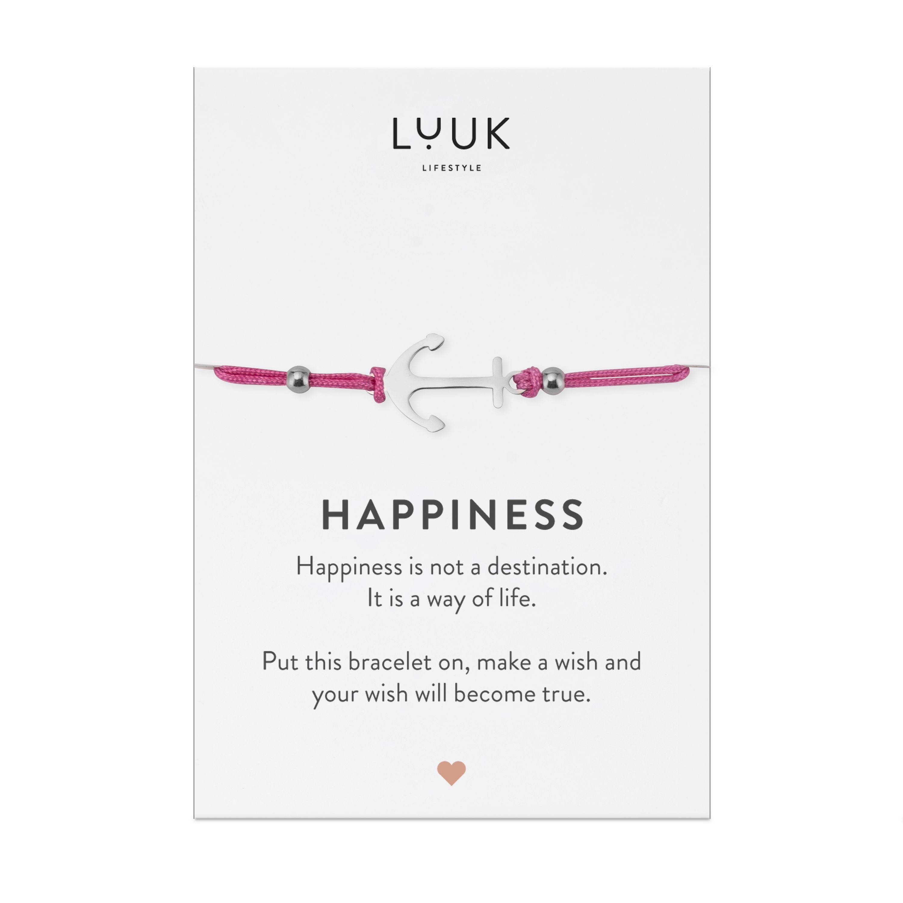 LUUK LIFESTYLE Freundschaftsarmband Anker, handmade, mit Happiness Spruchkarte