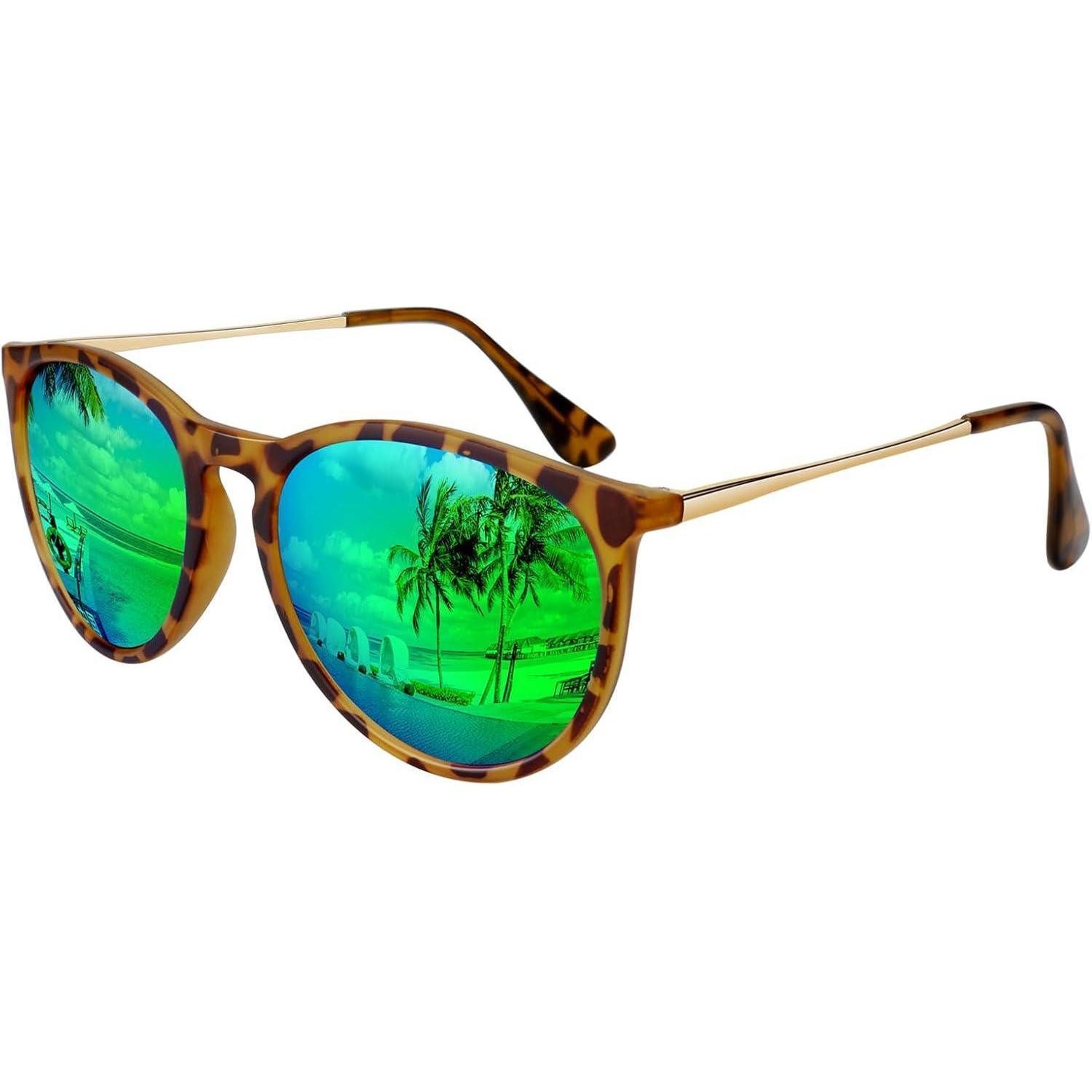 Retrosonnenbrille Sonnenbrille Damen Polarisiert UV400 1 Leoparden Rahmen Grüne Linse