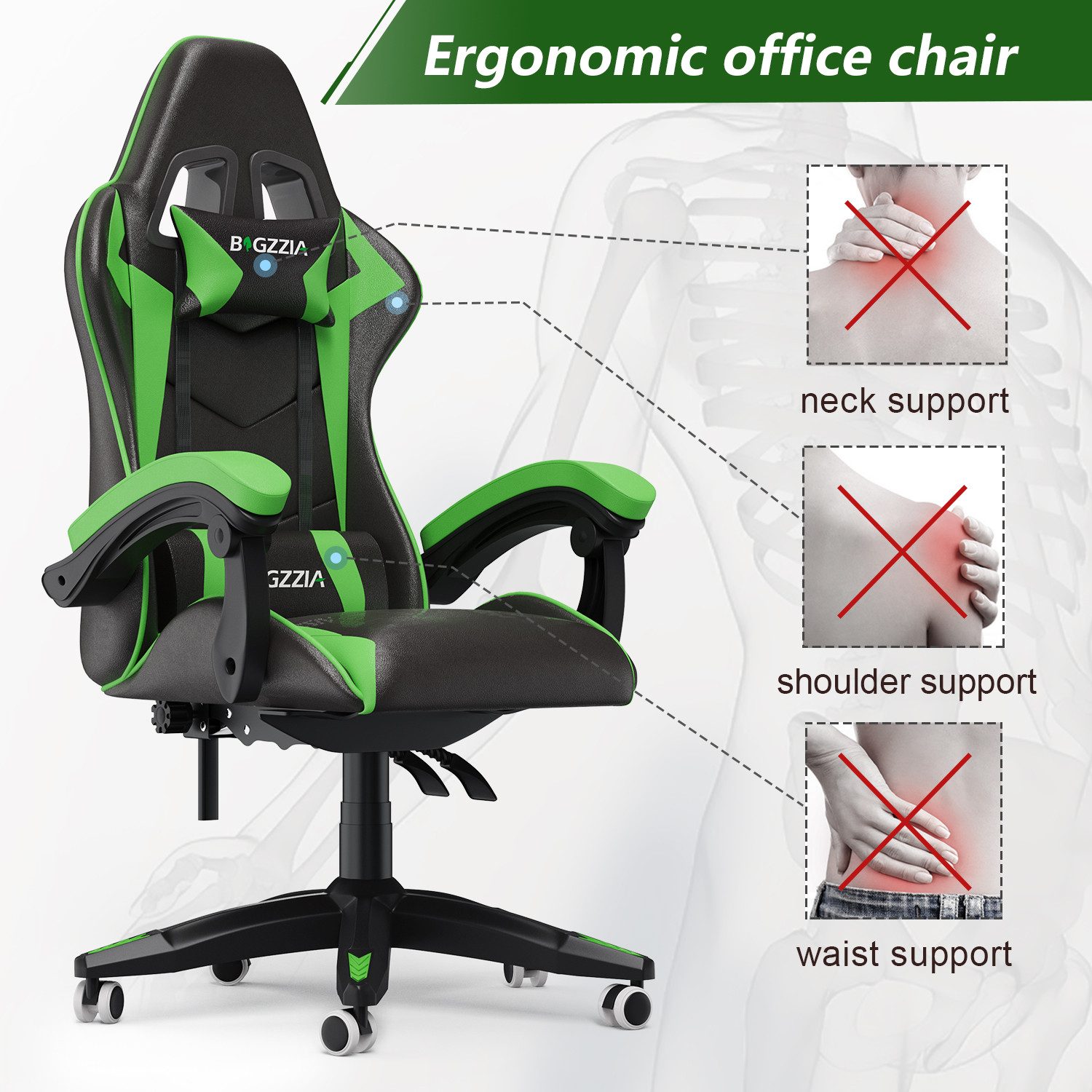 BIGZZIA Gaming-Stuhl Bürostuhl Ergonomisch mit Lendenkissen günstig online kaufen
