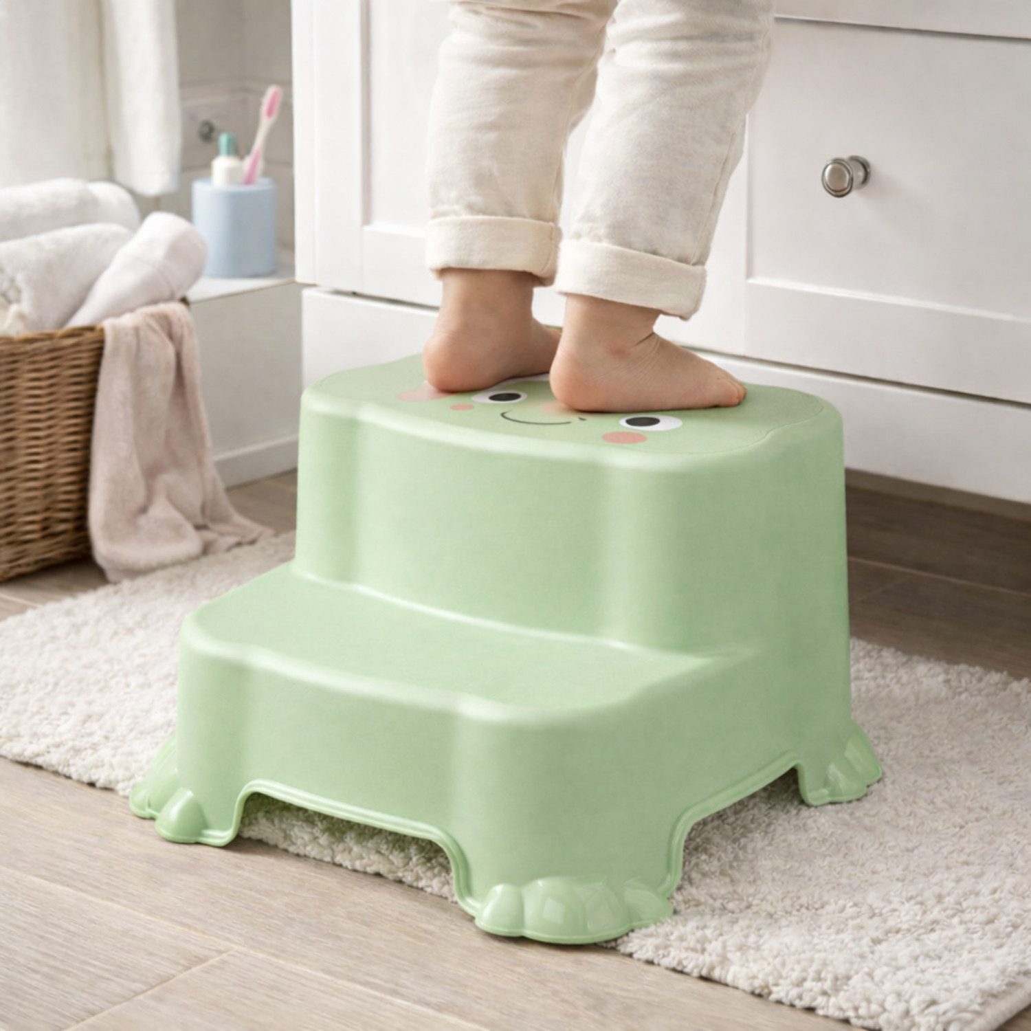 Mojawo Fußhocker Kinder Tritthocker Trittstufe Hocker Kunststoff Grün rutschfest